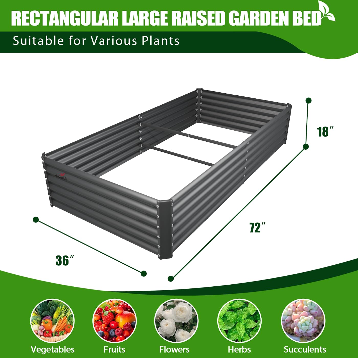 A ANLEOLIFE 2 Pcs 6X3X1.5 ft Rectangular Galvanized Raised Garden Beds Outdoor for Planting Vegetables Flowers Herb, Quartz Grey