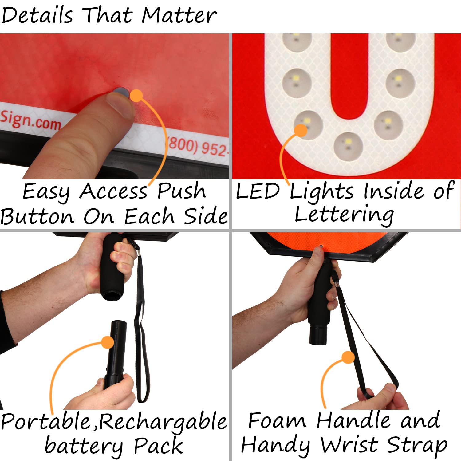 SmartSign 24" LED Stop/Slow Paddle, Rechargeable Battery & Charger, 2-Sided Reflective Hand Held Aluminum Sign with Strap, Steady/Flashing Light Modes, Foam-Padded Grip, 1-Pack, USA-Made