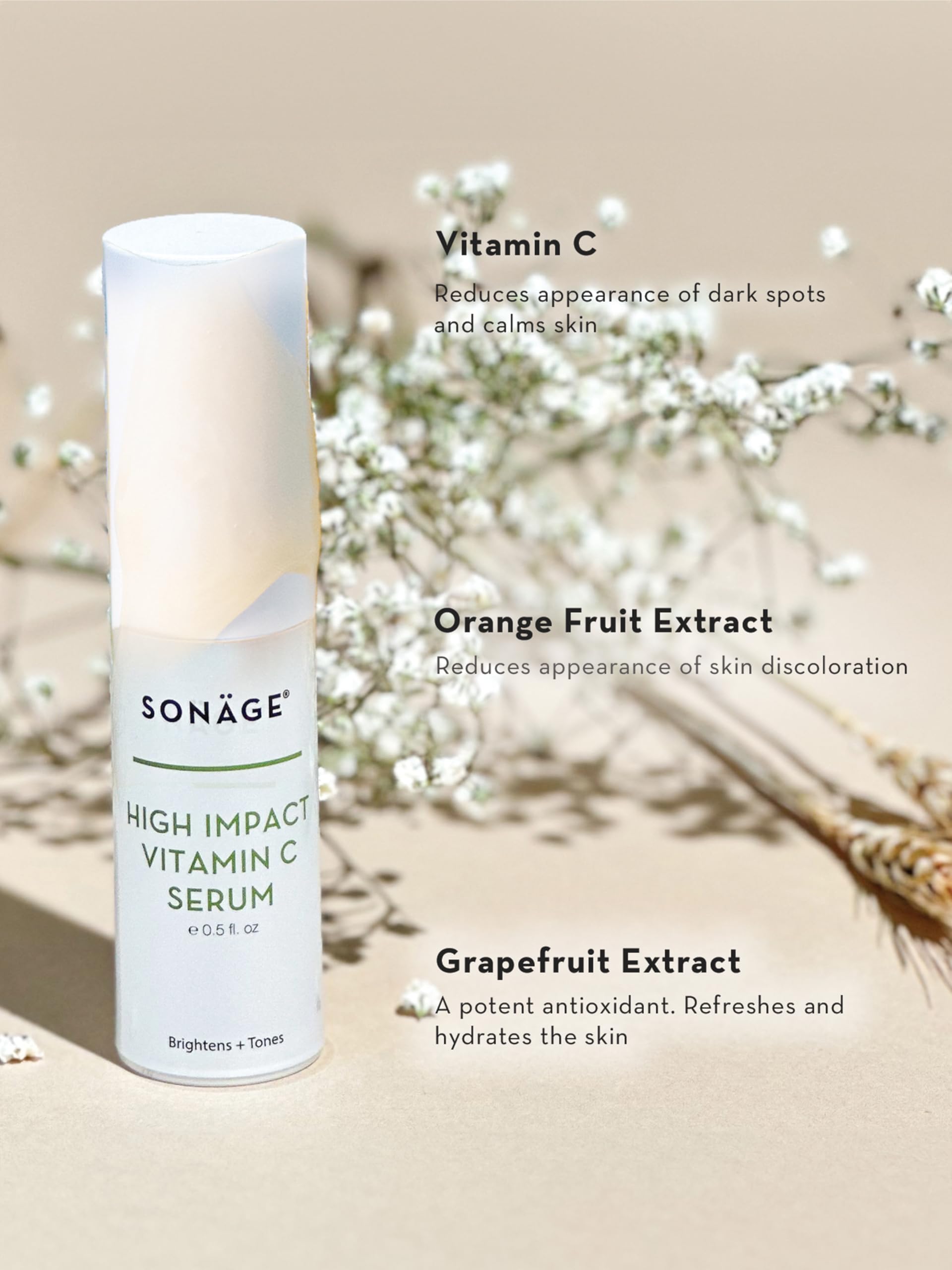 Sonage High Impact Vitamin C Serum: With Hyaluronic Acid | Brightens, Hydrates, Fades Dark Spots and Corrects Skin Tone (30 ml)