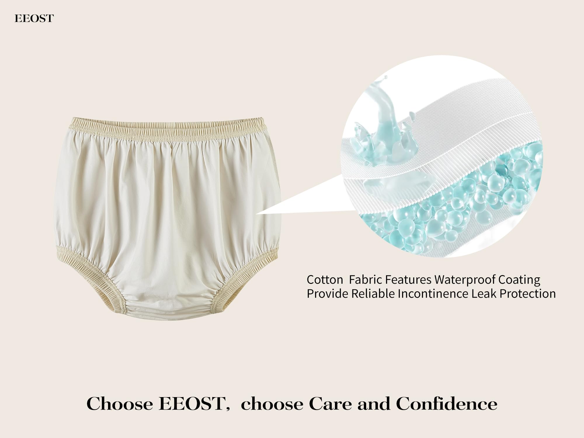 Adult Diaper Cover for Incontinence Noiseless Leak-Protection Underwear Plastic Pants Over Diapers Waterproof Rubber Pants (Beige, S)