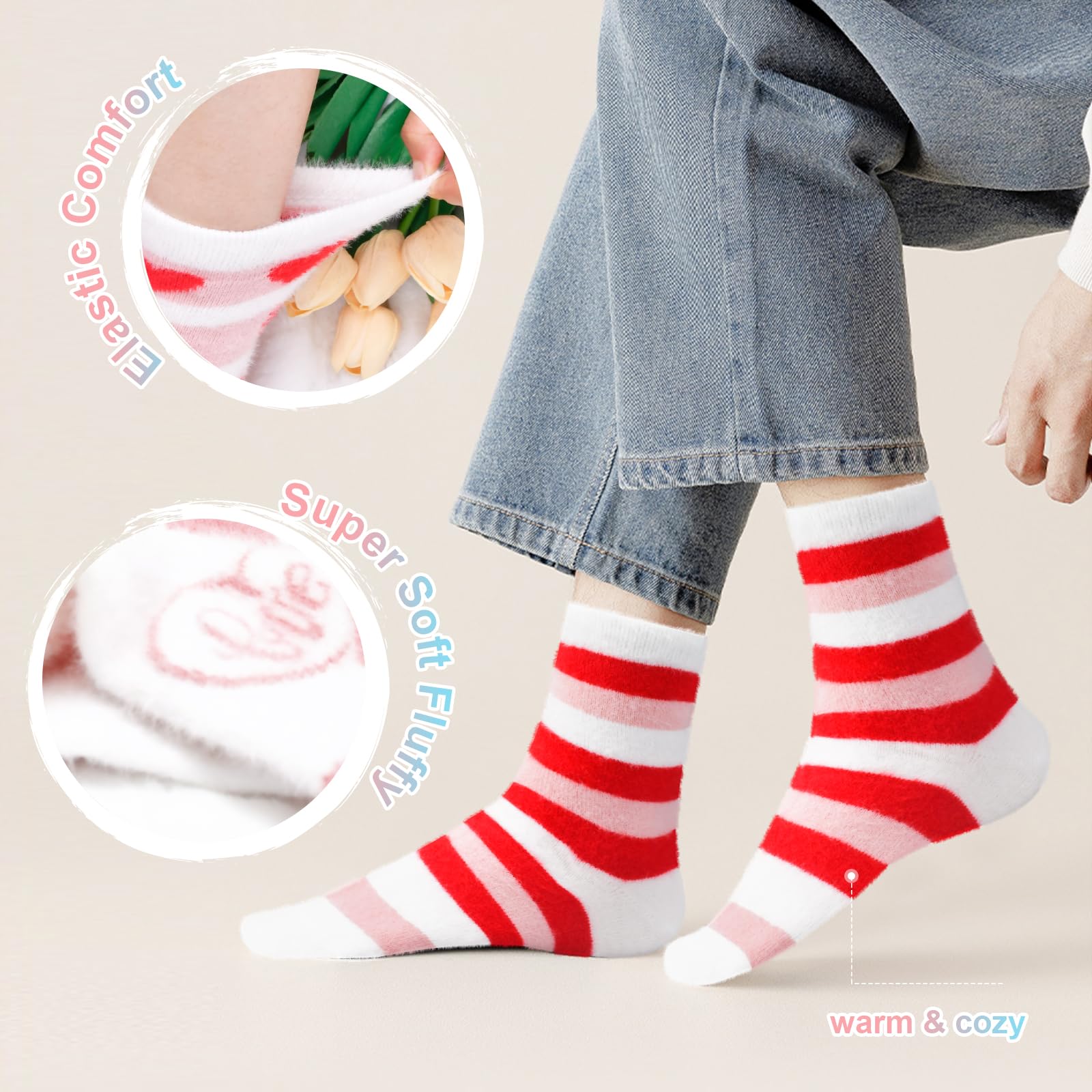 FilmHOO Valentines Day Gifts for Her Fuzzy Socks for Women Christmas Stocking Stuffers for Women Cozy Fluffy Warm Socks