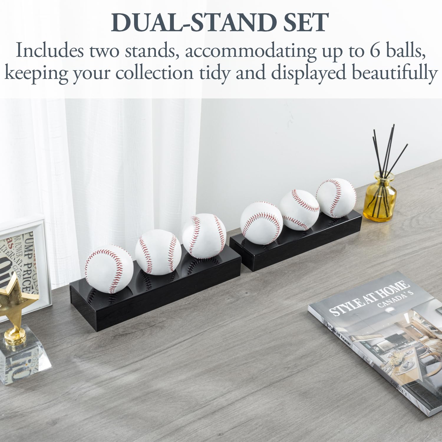 MyGift Set of 2 Premium Black Acrylic Baseball Collection Display Stands, Tabletop Sports Ball Holder Racks for Collectible Signed Baseballs, Holds 6 Balls