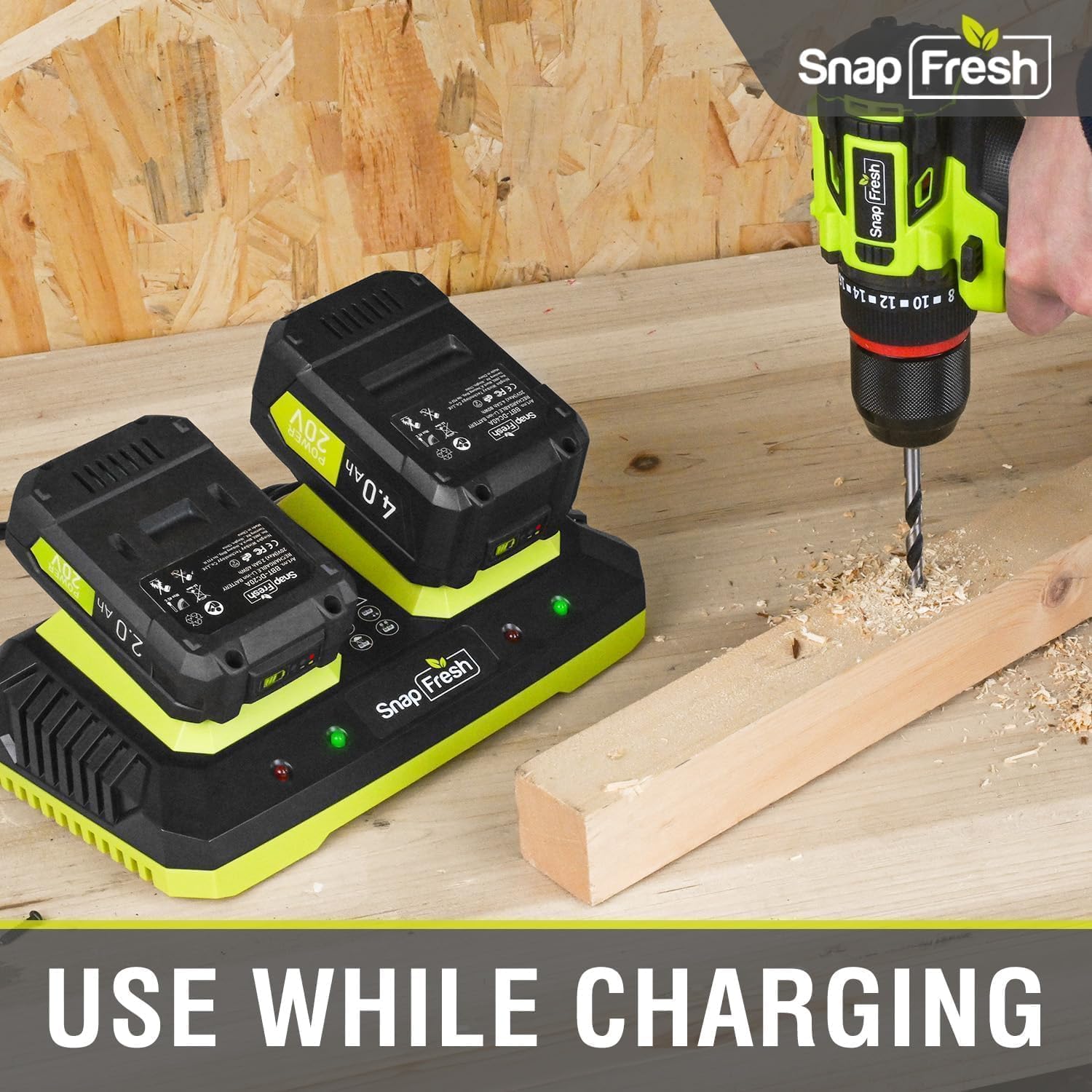 2 Port 20V Battery Fast Charger (CH20252), Work with of BBT-DC20A & BBT-DC40A & BBT-DC60A Only, Dual-Port Rapid Charger for All SnapFresh 20V Batteries Only