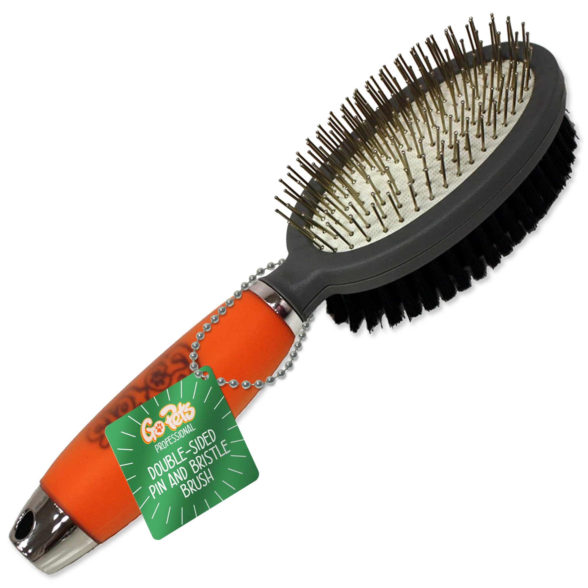 GoPets Double-Sided Pin & Bristle Brush, Dog Brush for Shedding, Undercoat Rake for Short & Long Hair, Cat Grooming Brush, Removes Mats, Dirt & Loose Fur, Promotes Healthy Coat, Ergonomic Handle