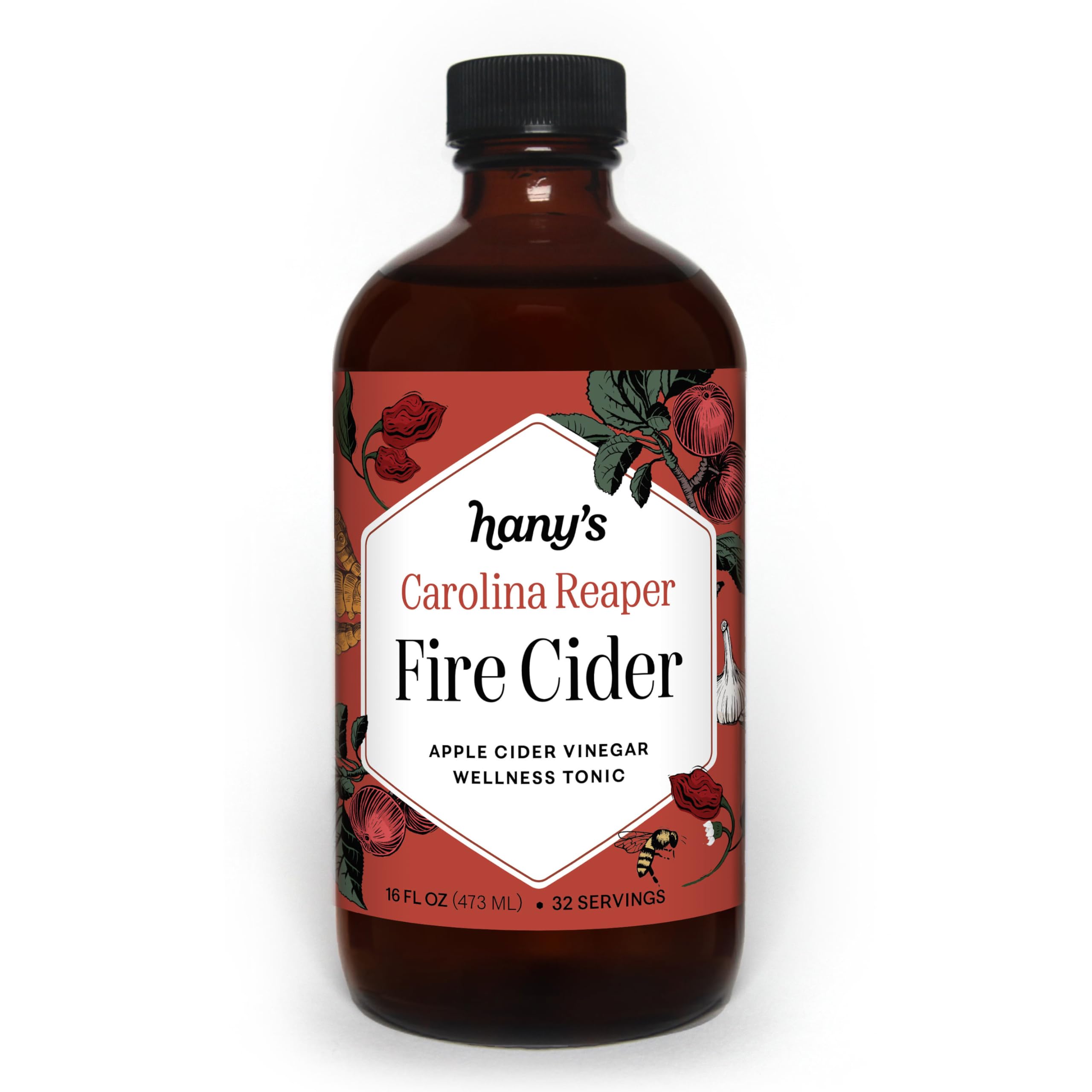 Hany's Harvest Carolina Reaper Fire Cider – 16 fl oz Glass Bottle | All-Natural, Small-Batch, Handcrafted, Non-GMO, Gluten-Free