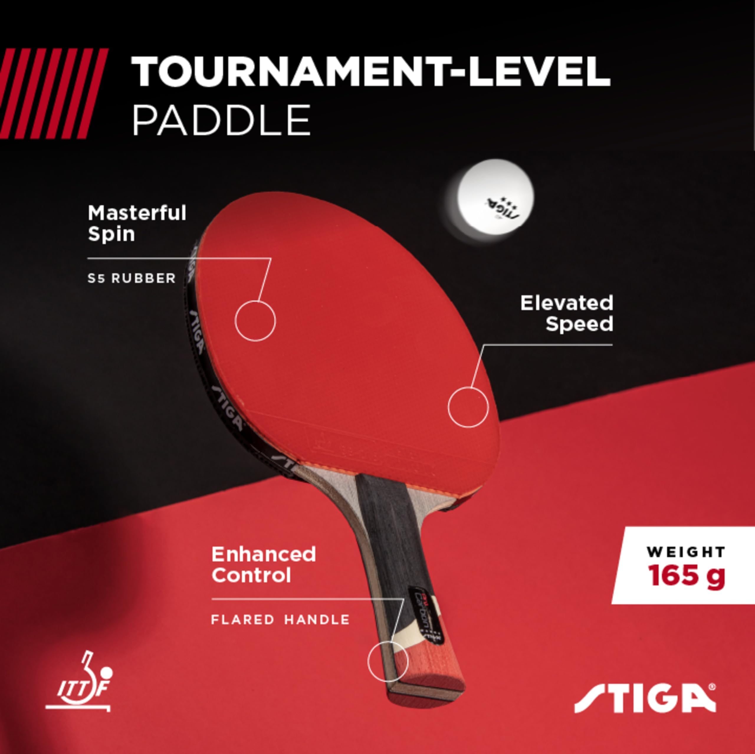 STIGA Pro Carbon Performance-Level Table Tennis Racket with Carbon Technology for Tournament Play - Red and Blue Colors