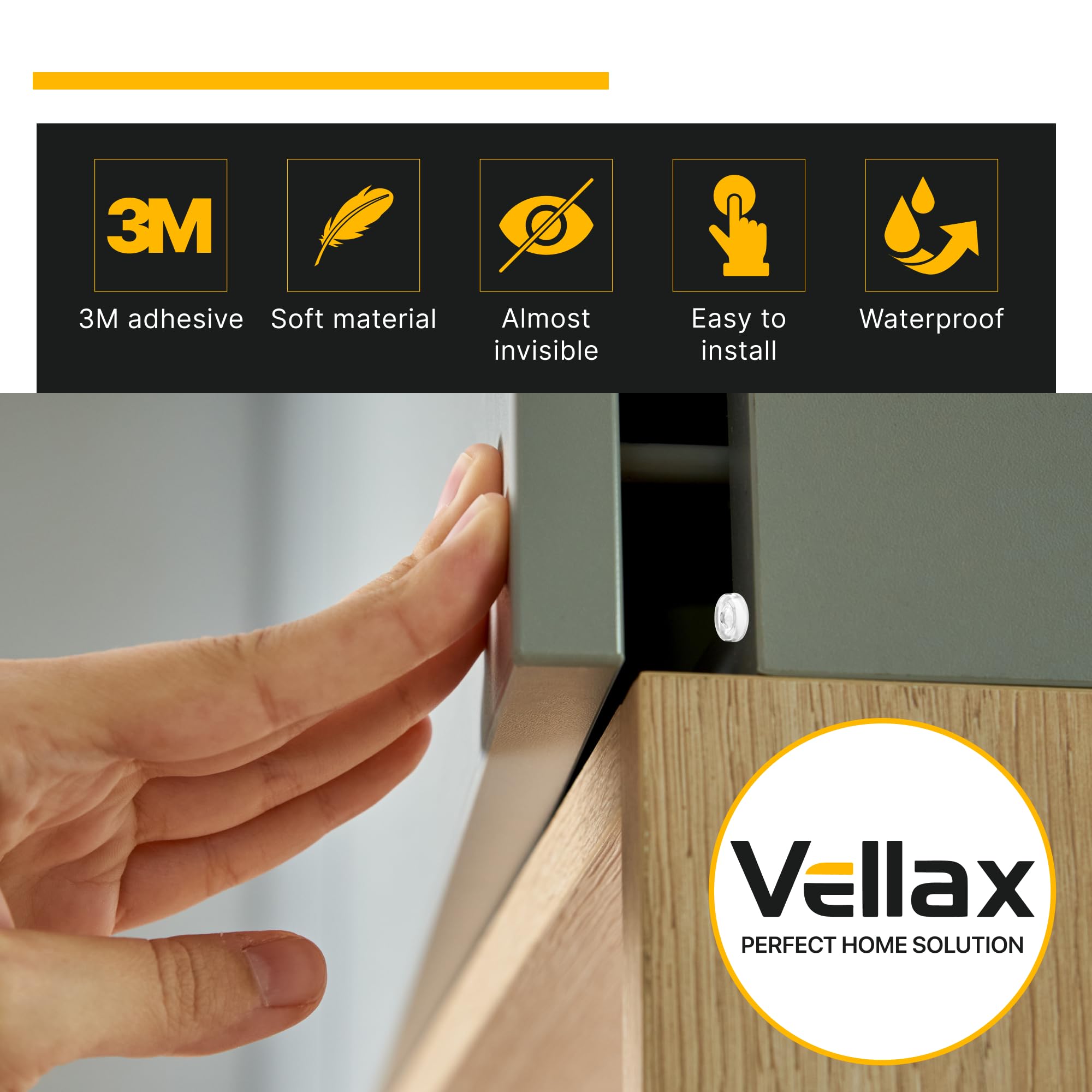 128 Self Adhesive Cabinet Door Bumpers – Sticky Clear Silicone Rubber Pads for Furniture Drawers, Kitchen Cabinets, Decor, Wall Protection – Vellax