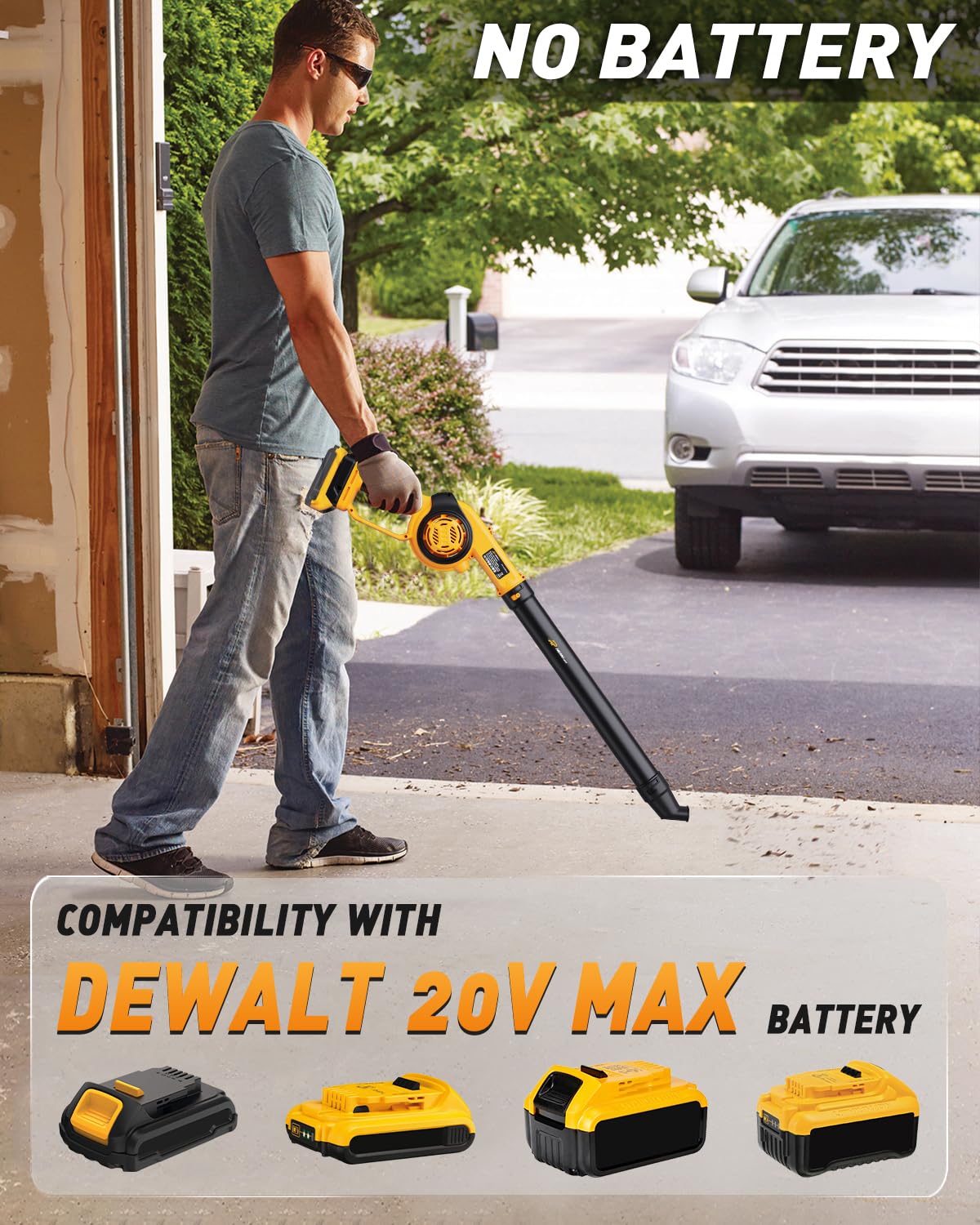 HEINPRO Mini Cordless Leaf Blower Up to 200MPH Compatible with Dewalt 20V Max Battery(No Battery) Electric Leaf Blower Cordless 3 Speeds Mode Battery Powered Leaf Blowers for Workbench, Patio