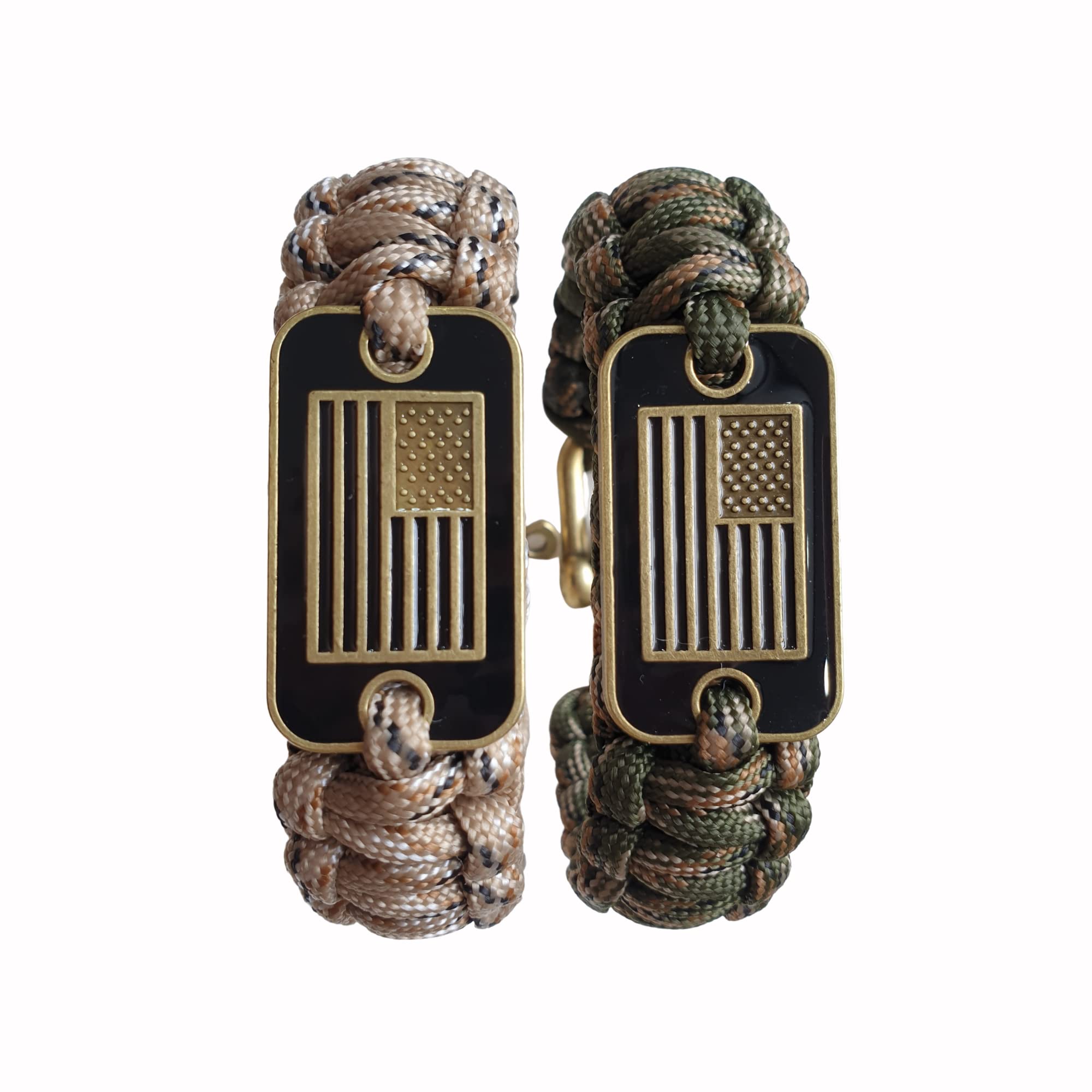 VAYOBOO Paracord Bracelet - Tactical Survival Bracelet for Men with Bronze USA Flag - 3 Adjustable Sizes - Green Camo, L