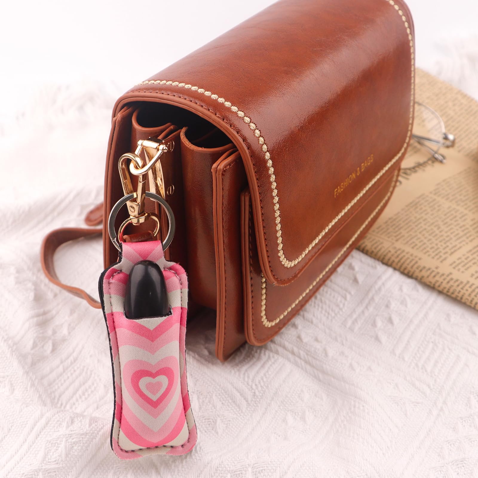 DMLSKY Heart Chapstick Holder Keychain Lip Balm Holder Sleeve Pouch for Lipstick & Keys