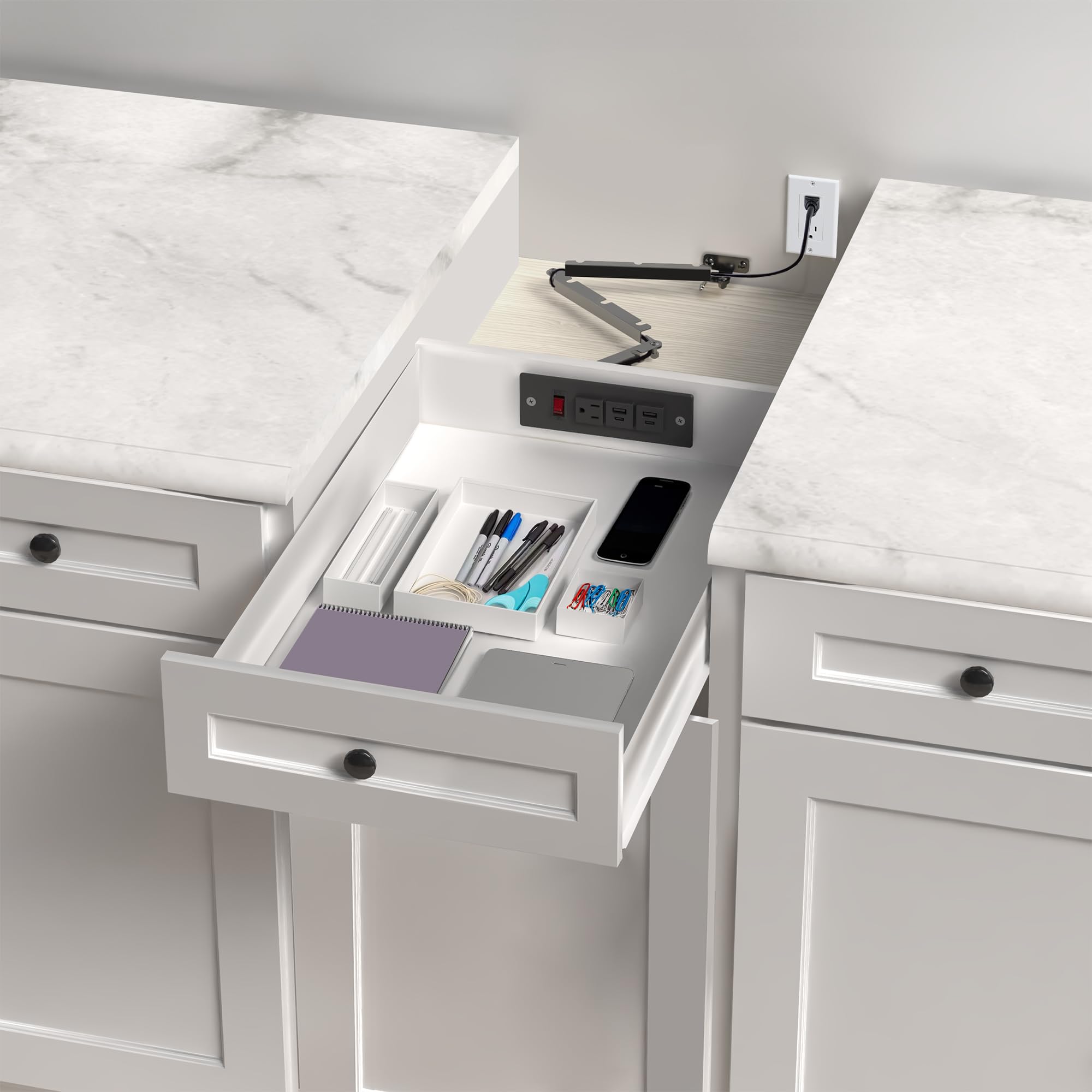 Life Finds Compact in-Drawer Charging Station Power Strip with 2 USB-A, 2 USB-C, AC Outlet, Black, LF-DOC1