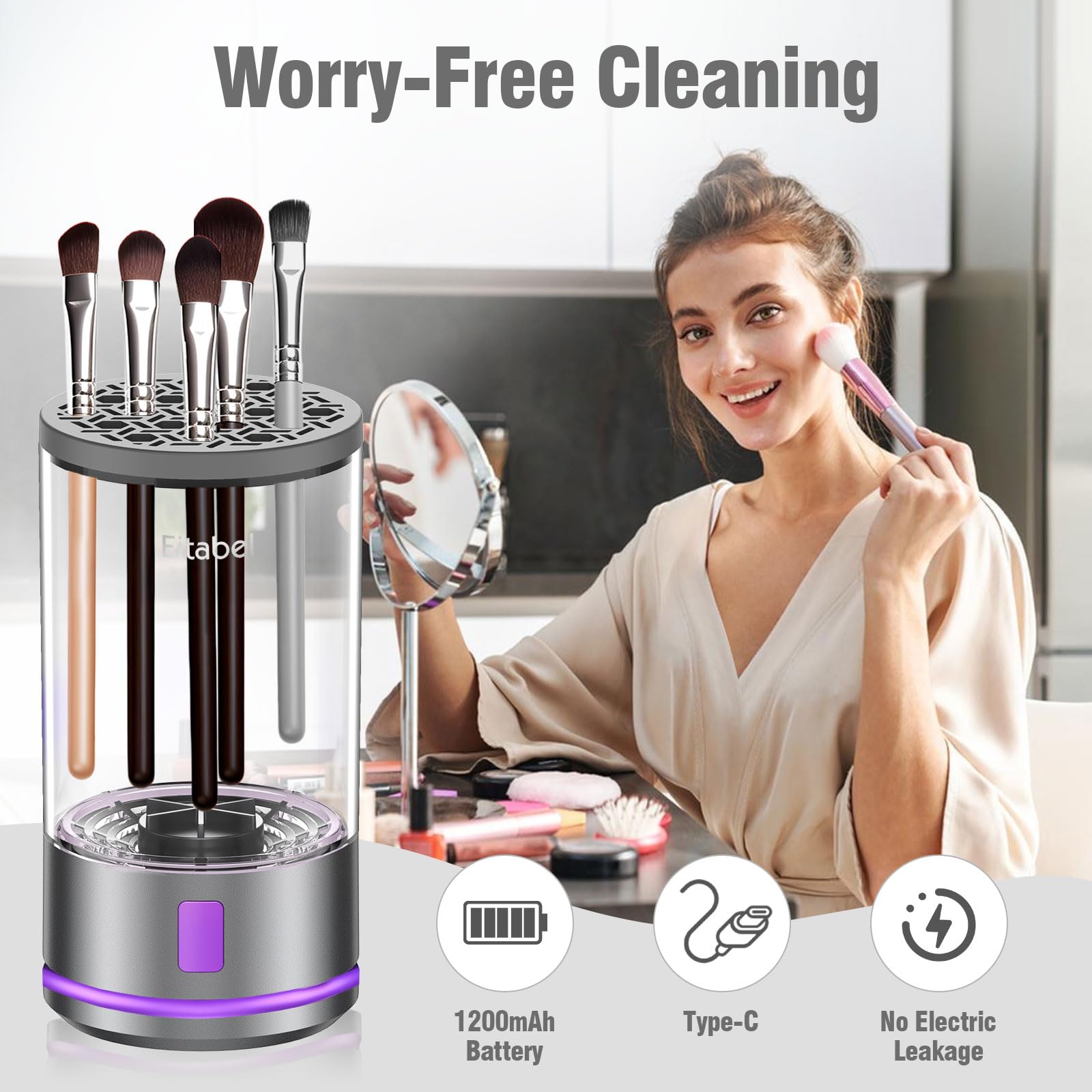 Electric Makeup Brush Cleaner machine, 2 in 1 Makeup Brush Dryer & Makeup Brush Washer Combined, Automatic Spinning Makeup Brush Cleaner For All Size Makeup Brush and Sponges