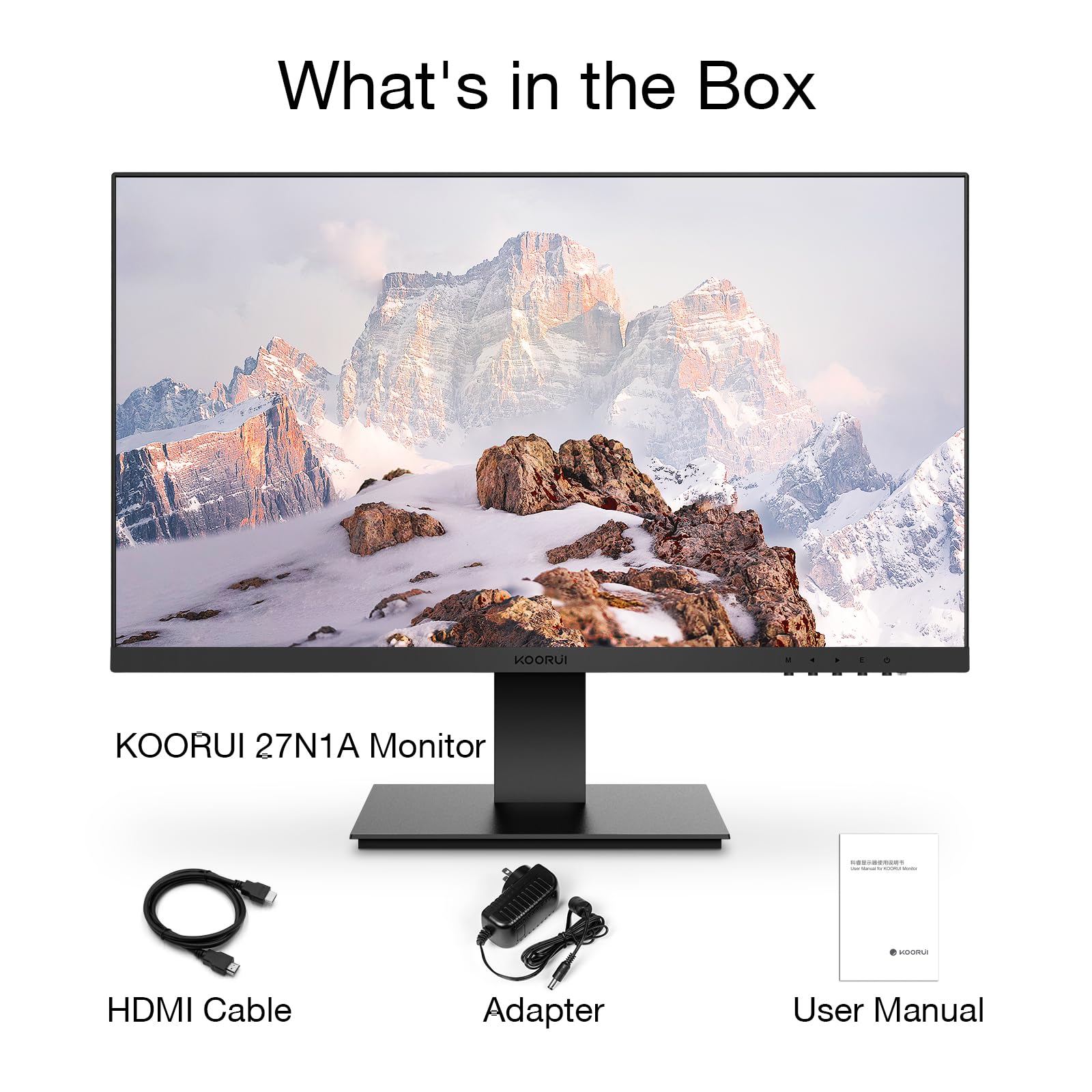 KOORUI Monitor 27 Inch 1080p PC Monitor 3000:1 Contrast Ratio with HDMI VGA for Office and Home, 99% SRGB, Frameless, Eye Care, Tilt Adjustment, VESA Mountable, Black