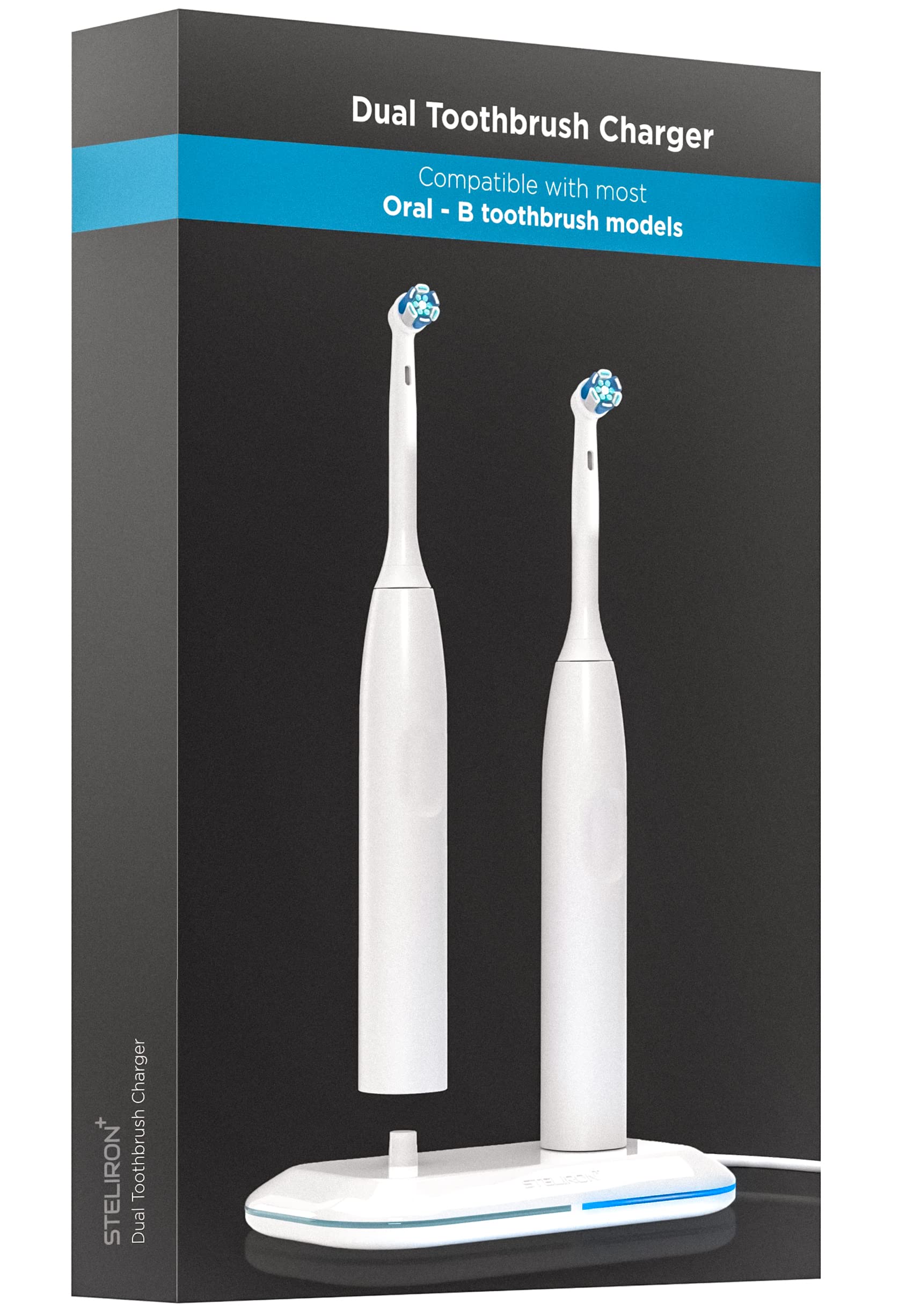 Galvanox 2-in-1 Dual Toothbrush Charger Compatible with Oral B Electric Toothbrushes, Replacement for 3757 - Works with Braun OralB Pro Advantage Smart Genius Vitality iO and Kids Models