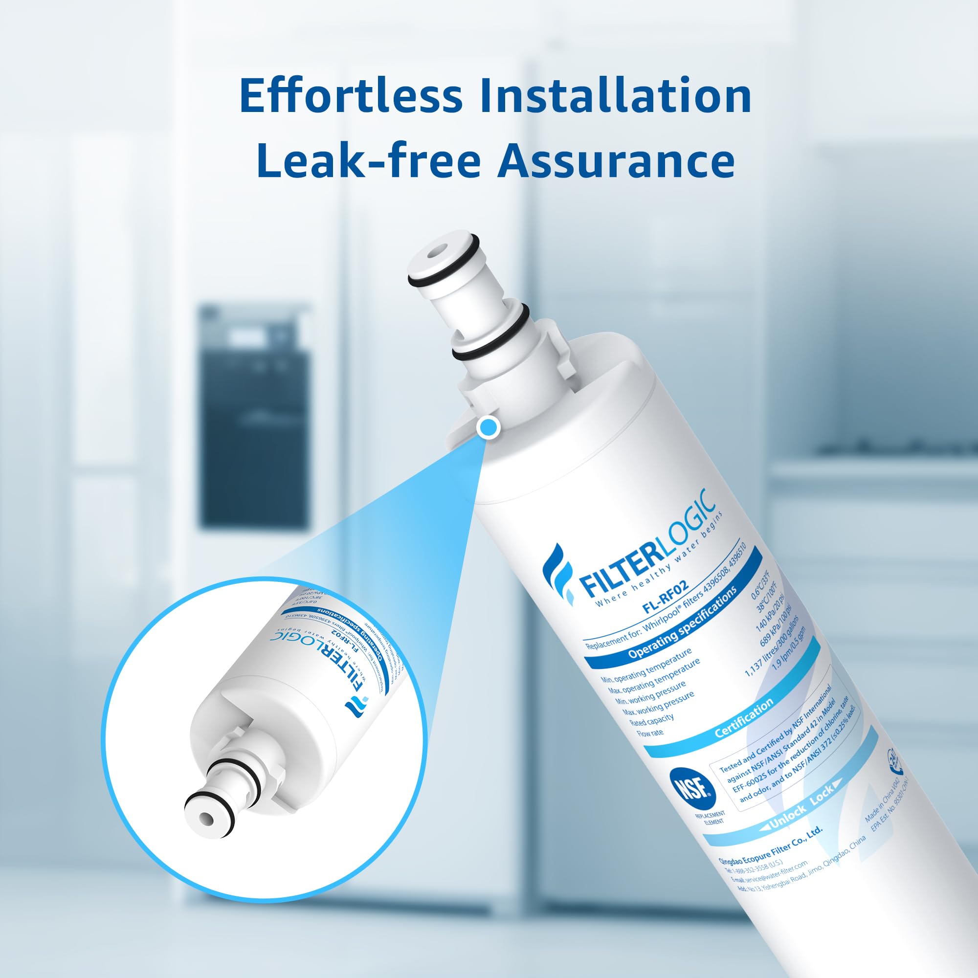 FilterLogic 4396508 Refrigerator Water Filter, Replacement for Whirlpool EDR5RXD1, EveryDrop Filter 5, PUR W10186668, NLC240V, 4396510, 4396508P, 4392857, WF-4396508, Pack of 3