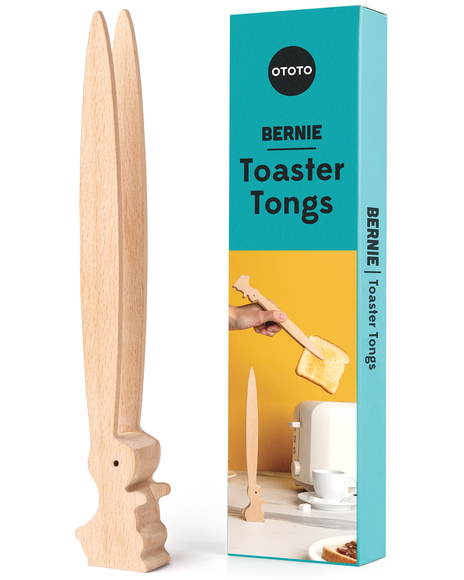 OTOTO Bernie Bunny Toaster Tongs - Rabbit Toast Tongs, Wooden Tongs for Toaster, Wooden Toaster Tongs, Kitchen Tongs - Multipurpose Mini Tongs for Appetizers, Wood Utensils & Cute Kitchen Gadgets