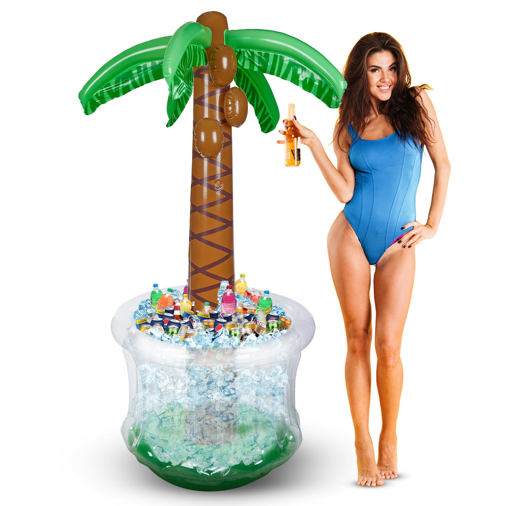 Playbees Inflatable Palm Tree Cooler 60" - Blow Up Palm Tree Party Cooler, Luau Hawaiian Tropical Beach Theme, Summer Swimming Pool Party Decorations - Outdoor Party Supplies - Kids Adults Birthday