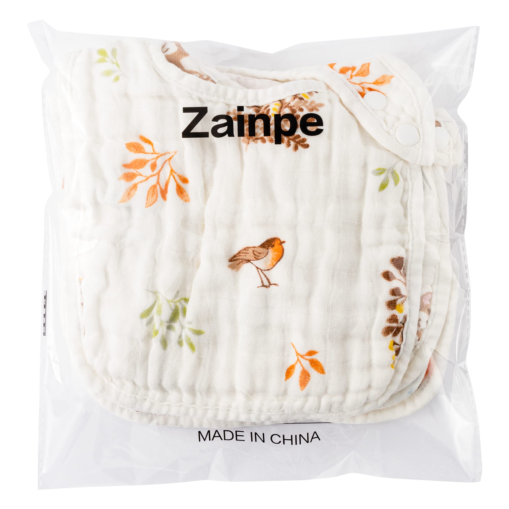 Zainpe 6Pcs Muslin Cotton Bibs for Baby Flower Bunny Deer Adjustable Machine Washable Neutral Burp Cloths with 6 Absorbent Soft Layers for Unisex Infant Newborn Toddler Drooling Feeding Teething