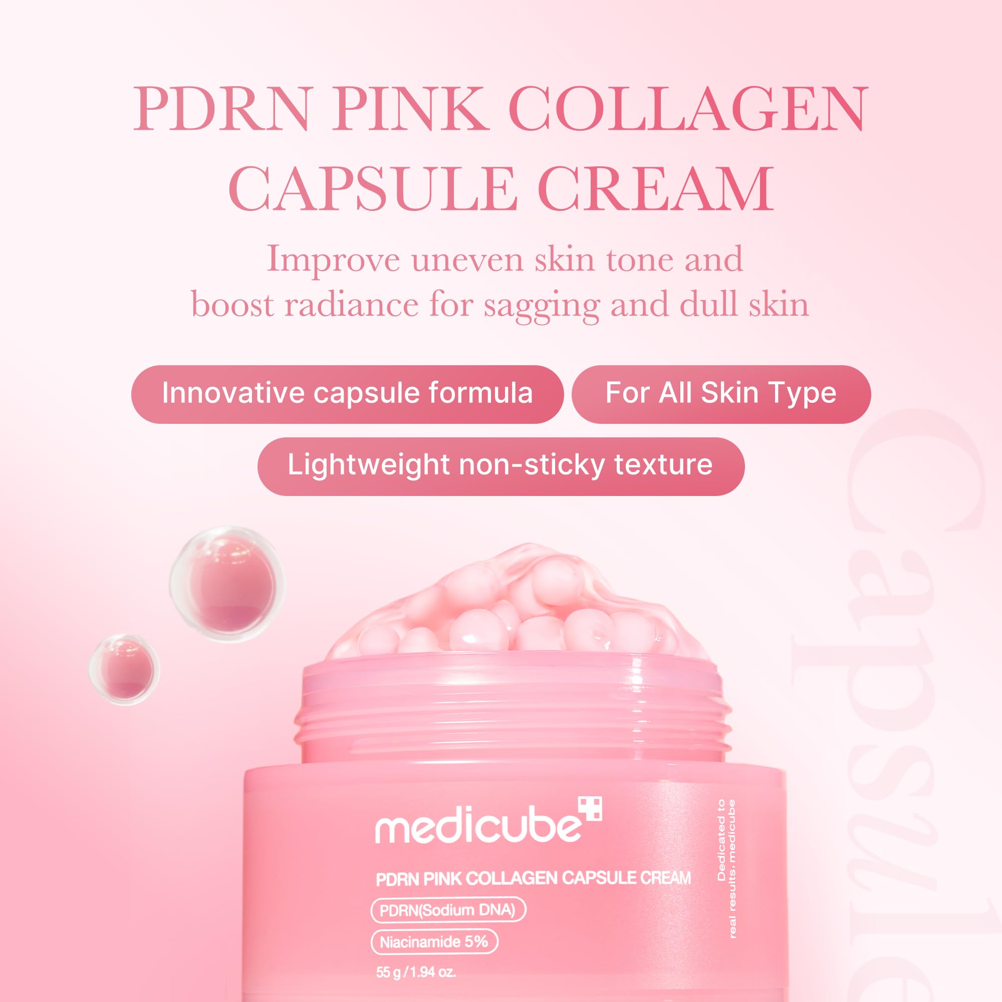medicube Hydrating & Soothing PDRN Set: PDRN Marshmallow Whip Cleanser and Salmon Pink Collagen Capsule Cream, Face Moisturizer