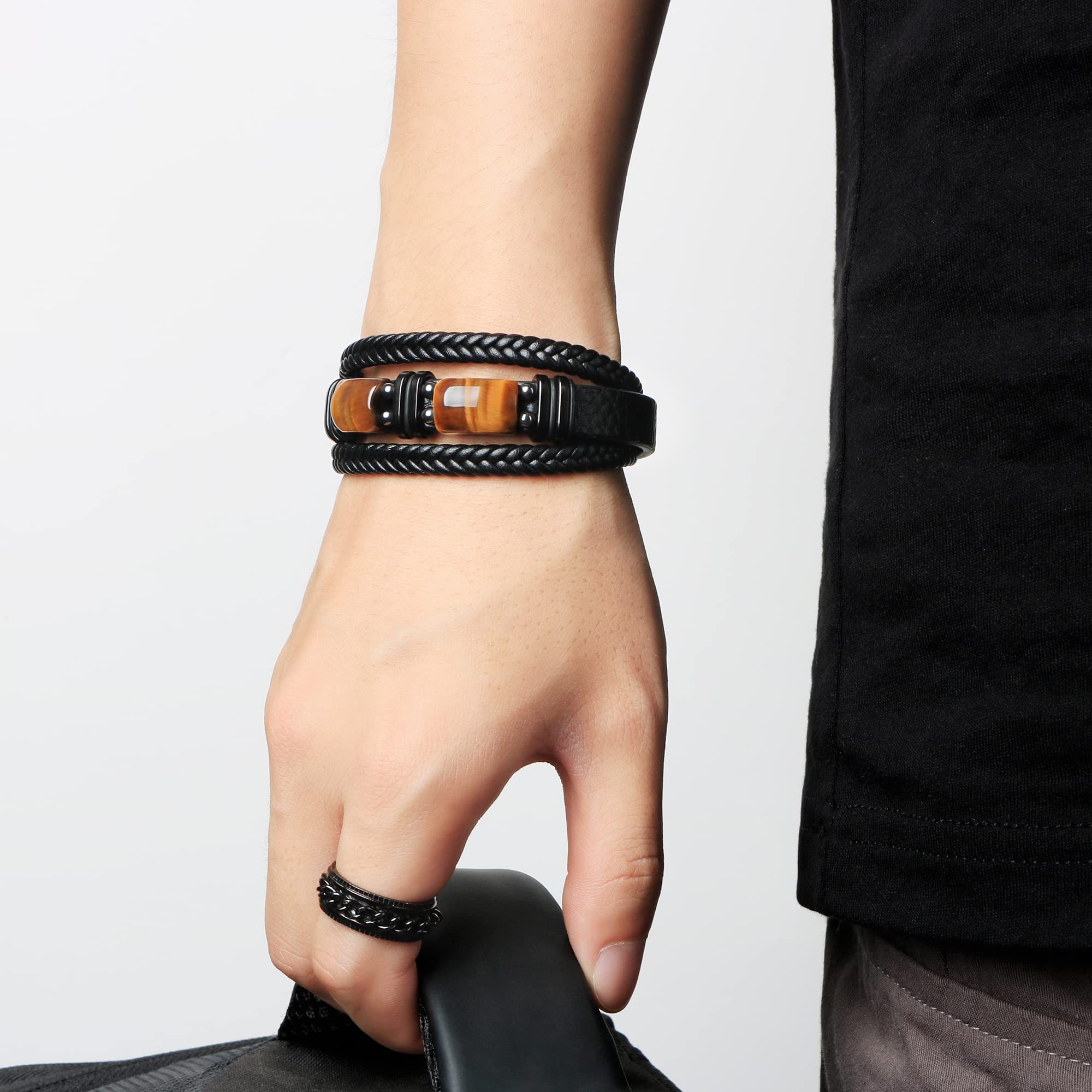 JoycuFF Grandson Birthday Gifts Leather Bracelets for Grandson Gift for Grandson from Grandpa Grandma To My Grandson Love You Forever Bracelet Anniversary Christmas Ideas Gift