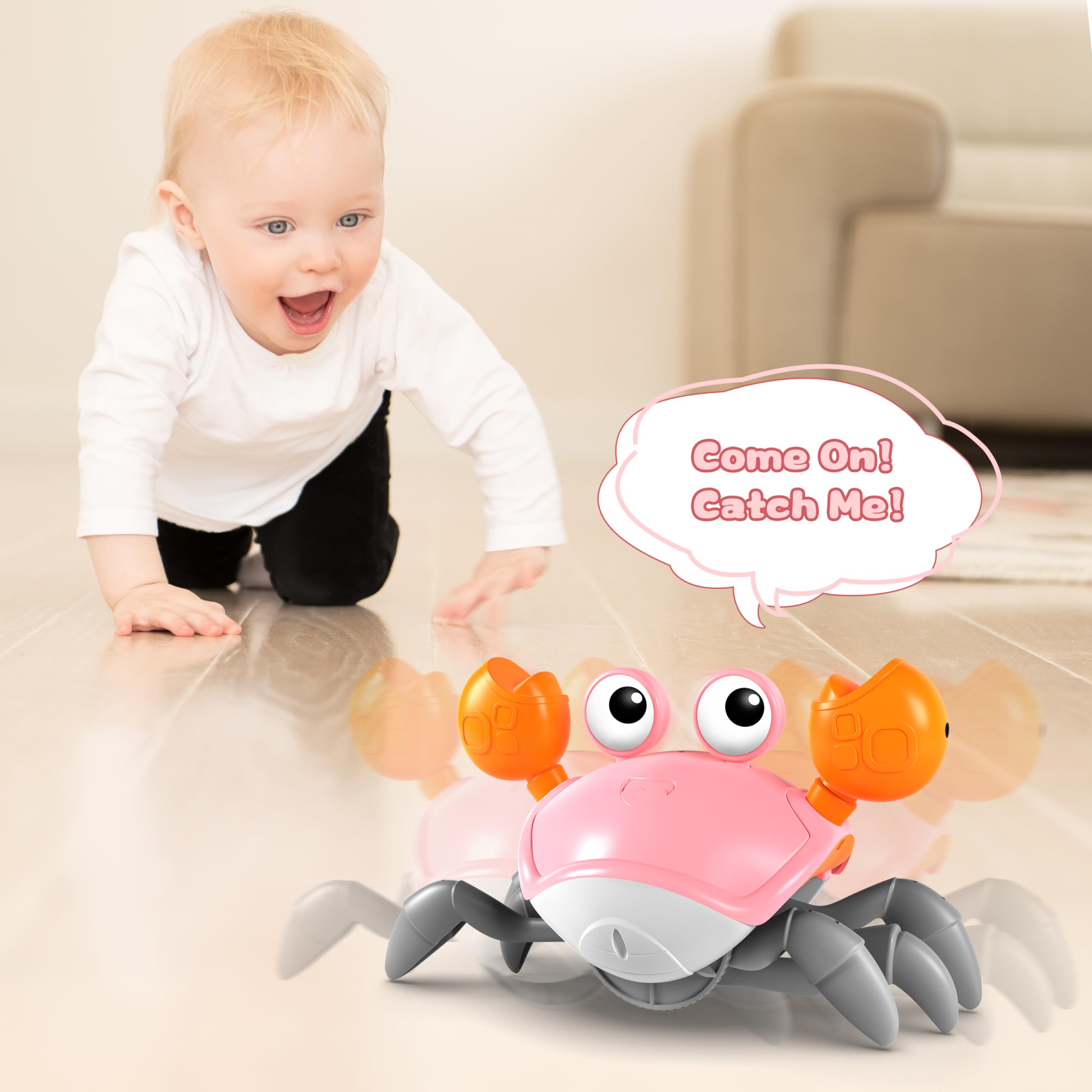 ZHVV Crawling Crab Toy, Infant Tummy Time Baby Toys, Fun Interactive Dancing Walking Moving Toy Babies Sensory Induction Crabs with Music, Baby Toys Boys Girls Toddler Birthday Gifts