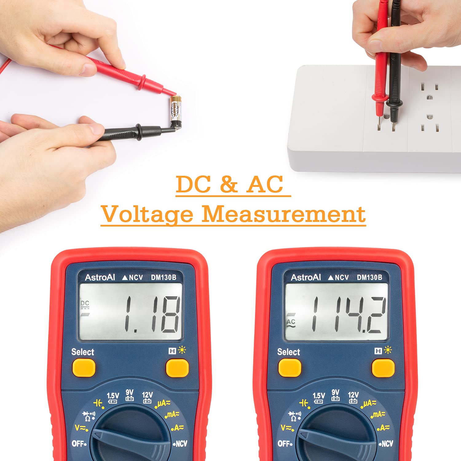 AstroAI Digital Multimeter, Voltmeter 1.5v/9v/12v Battery Voltage Tester Auto-Ranging/Ohmmeter/DMM with Non-Contact Voltage Function, Accurately Measures Voltage Current Amp Resistance Capacitance