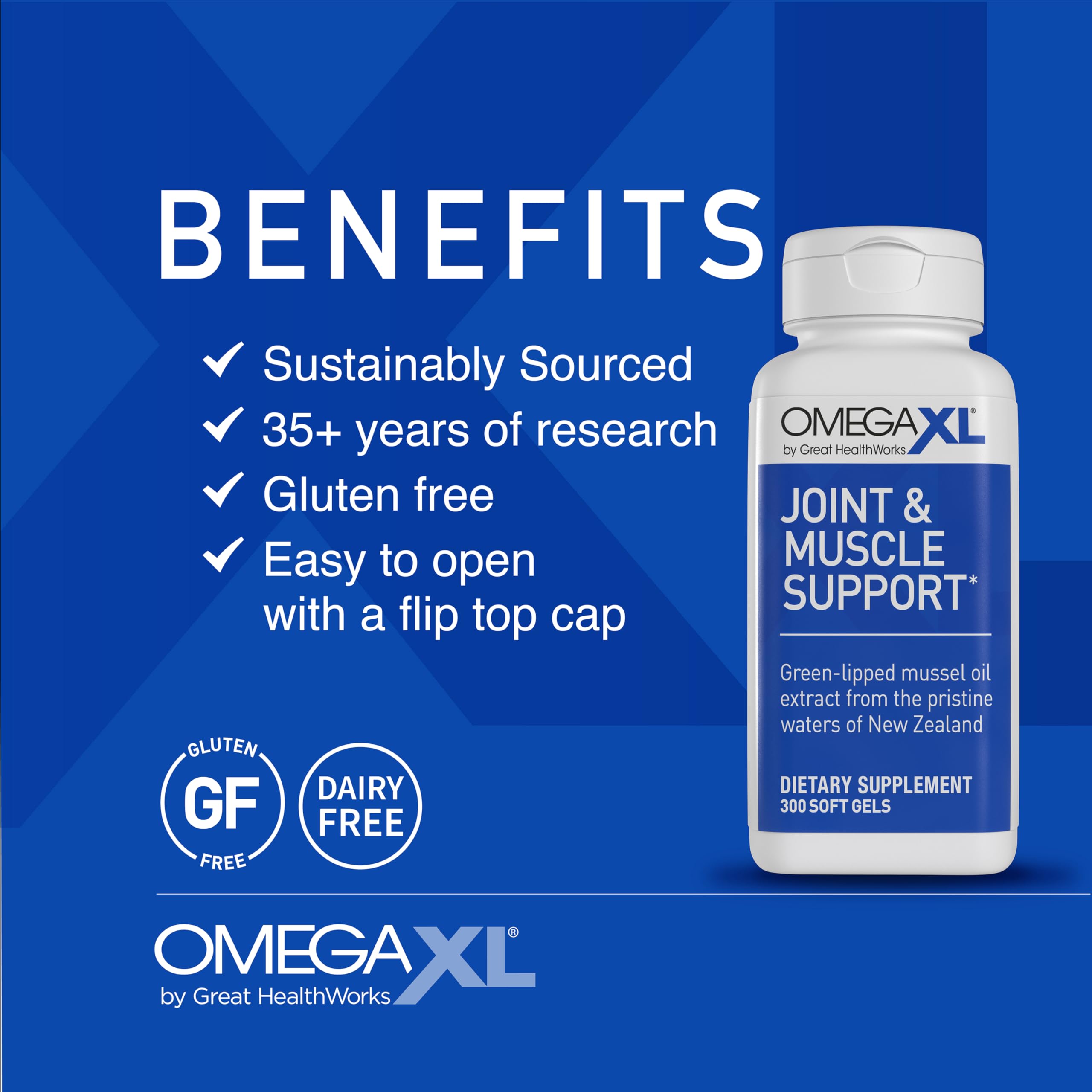 OmegaXL Joint Support Supplement - Natural Muscle Support, Green Lipped Mussel Oil, Soft Gel Pills, Drug-Free, 300 Count