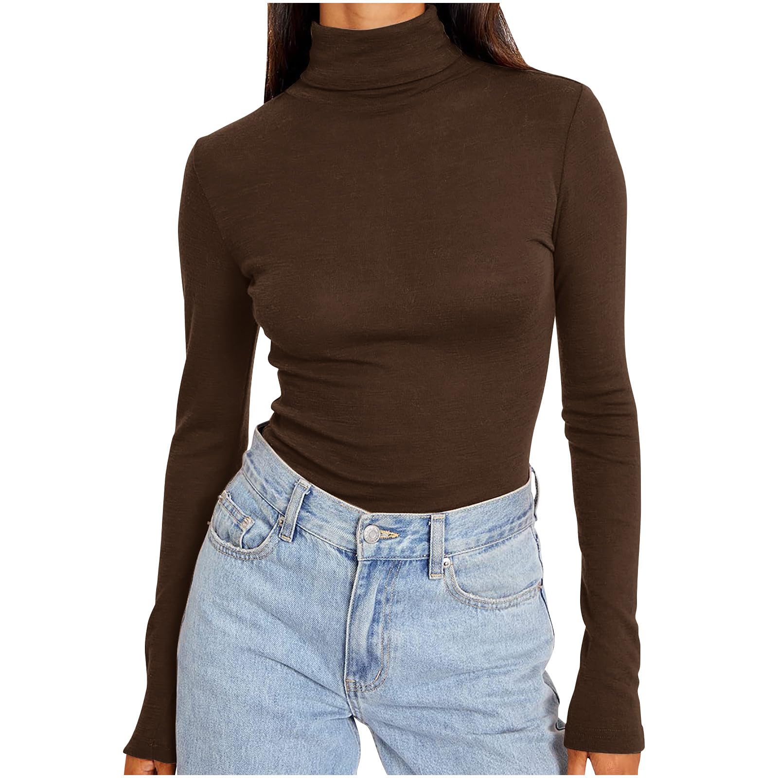 Haul Sale Women Turtle Neck Tops Long Sleeve Haul Womens Clothing Warehouse Amazon Warehouse Deals Haul Items Haul Sale Clearace H02 Brown Xx-Large