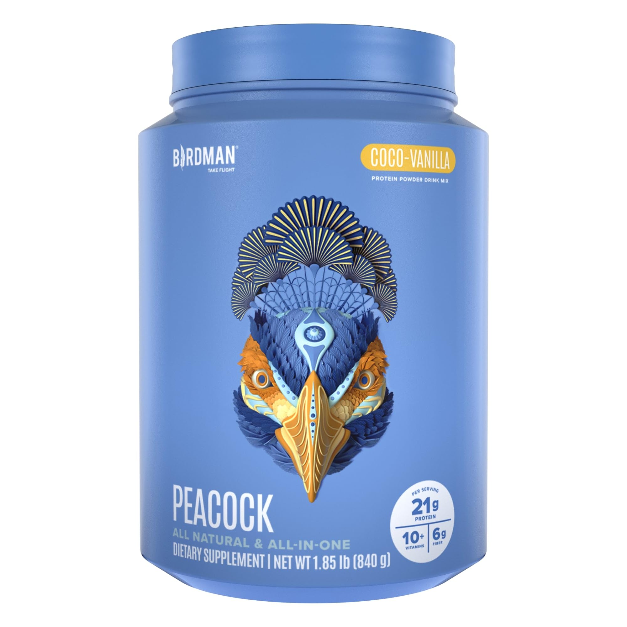 BIRDMAN Peacock Vegan Protein Powder | Complete Plant Based Meal Replacement Shake with Magnesium, Vitamin D, MCT Oil | All in One Supplement for Men and Women | Smooth Texture | Coco Vanilla Flavor