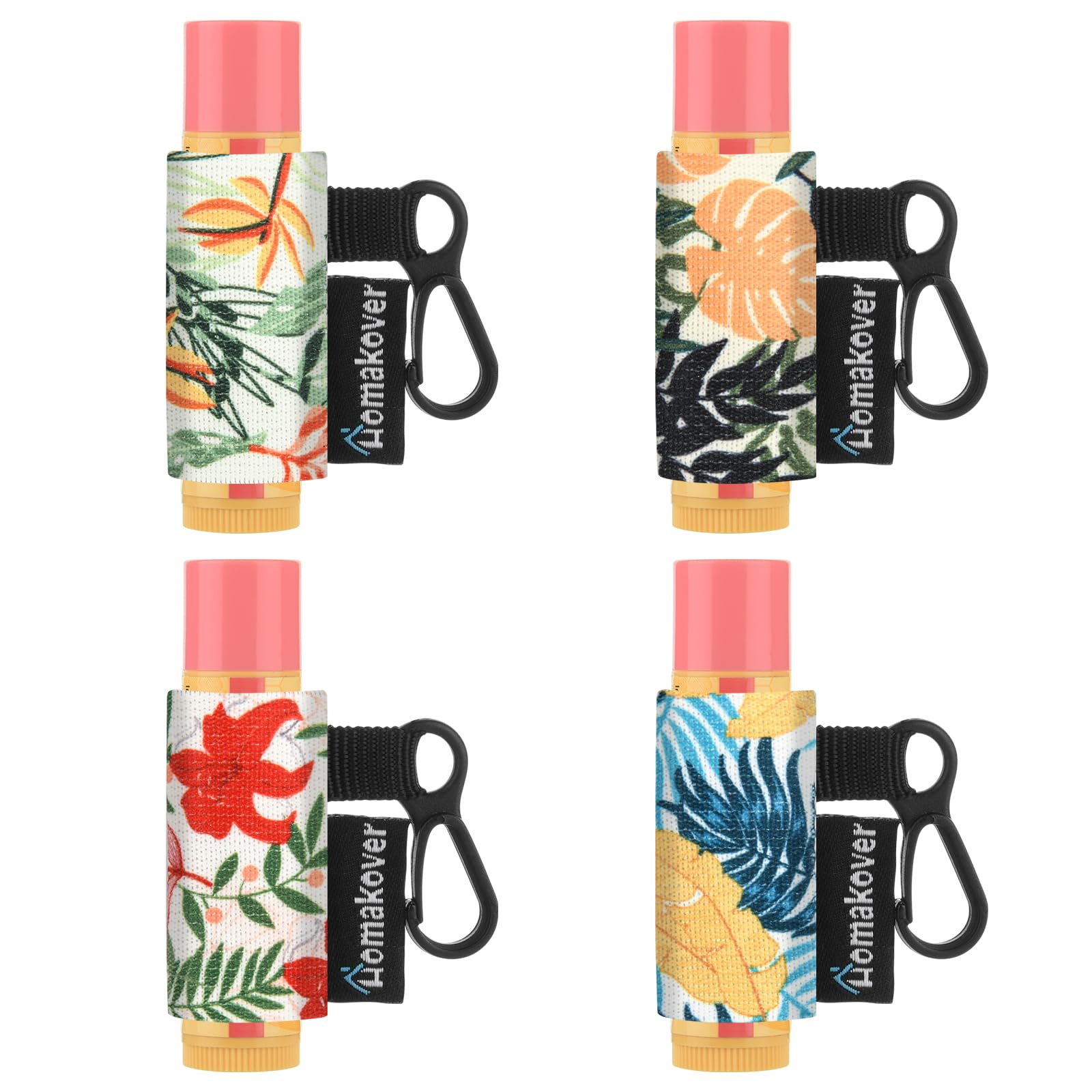 4 Pack Compact Clip-On Chapstick Holder Lip Balm Holder Keychain, Premium Release Clip Elastic Sleeves Lip Gross Holder Keychain Clip On Lipstick Sleeve, Fits Most Standard Lip Balm