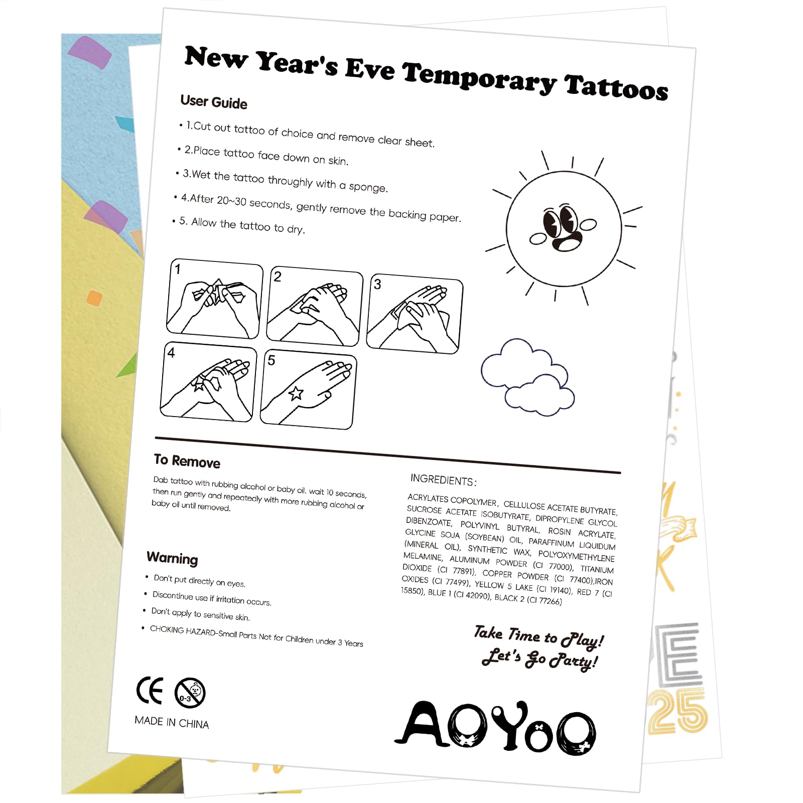 AOYOO New Years Eve Party Supplies 2025 Temporary Tattoos - 40 Glitter Styles, Black and Metallic Gold Tattoos, NYE Party Favors, Happy New Year Decorations, NYE 2025 Decor