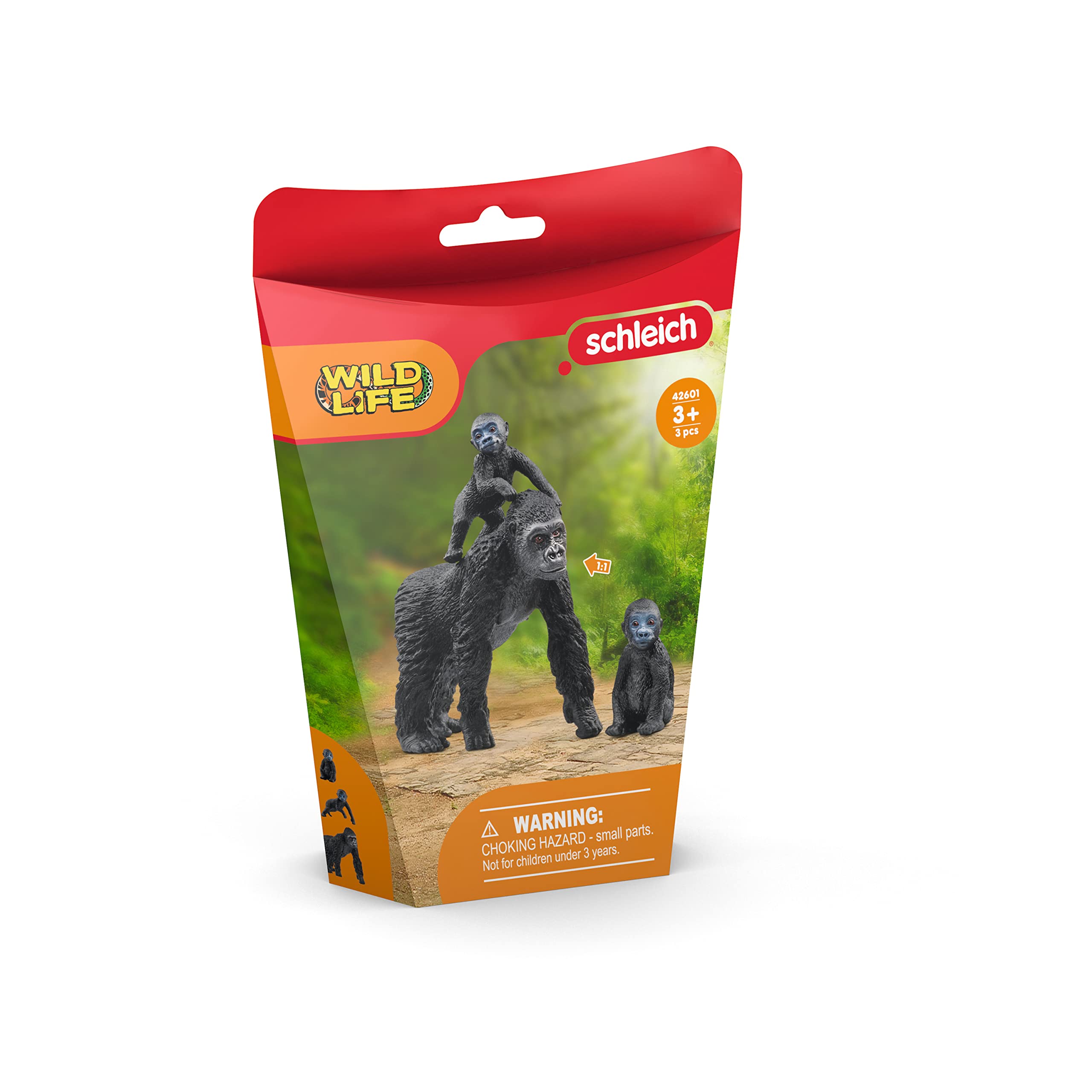 Schleich Wild Life, Monkey Jungle Animal Toys for Boys and Girls, Gorilla Family Set with Gorilla Mother and Babies, Ages 3+