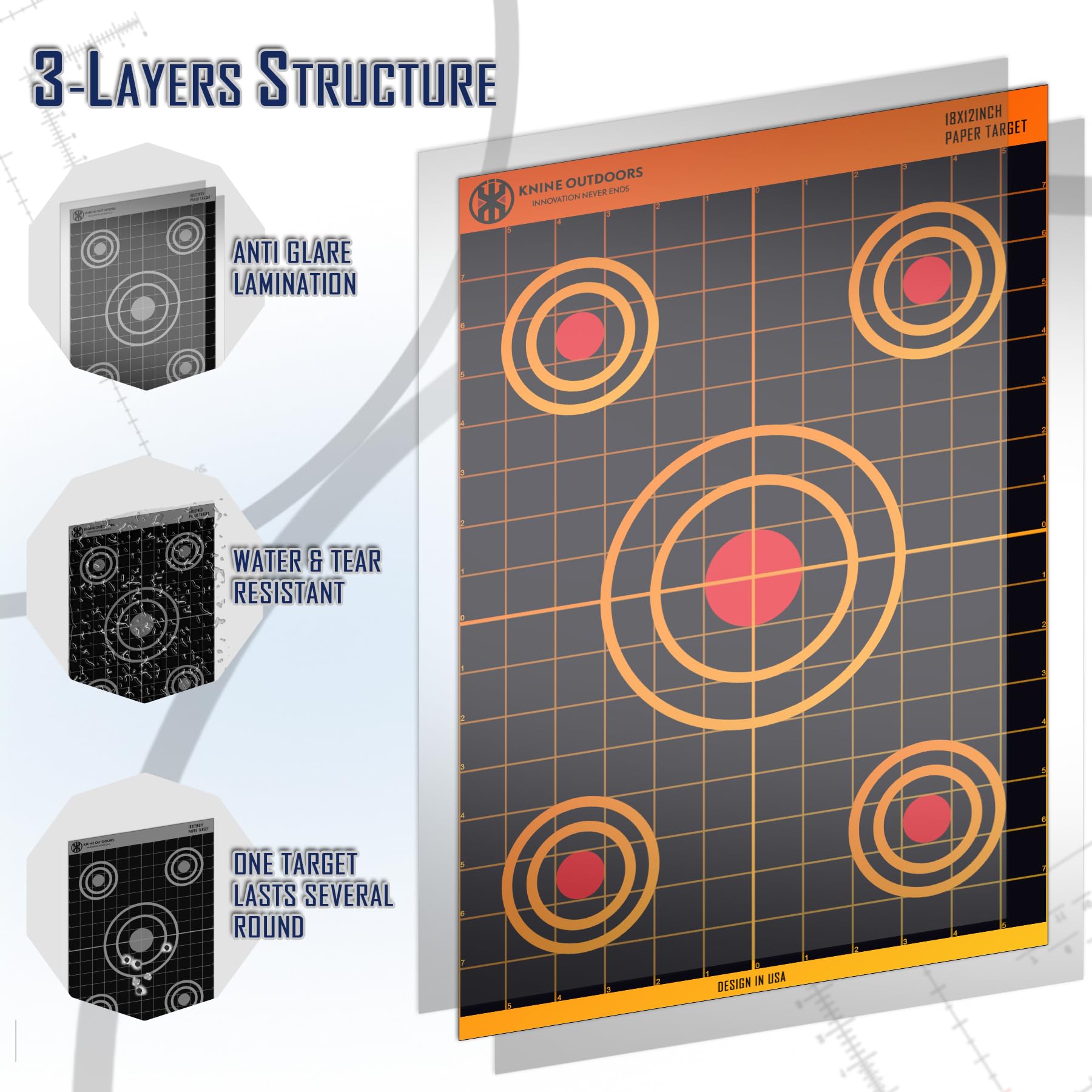 KNINE OUTDOORS Shooting Paper Targets for Shooting Range, 12x18 inch, Bulk for Hunting, Handguns, Pistols, Rifles, Axis Design (50 Pack)