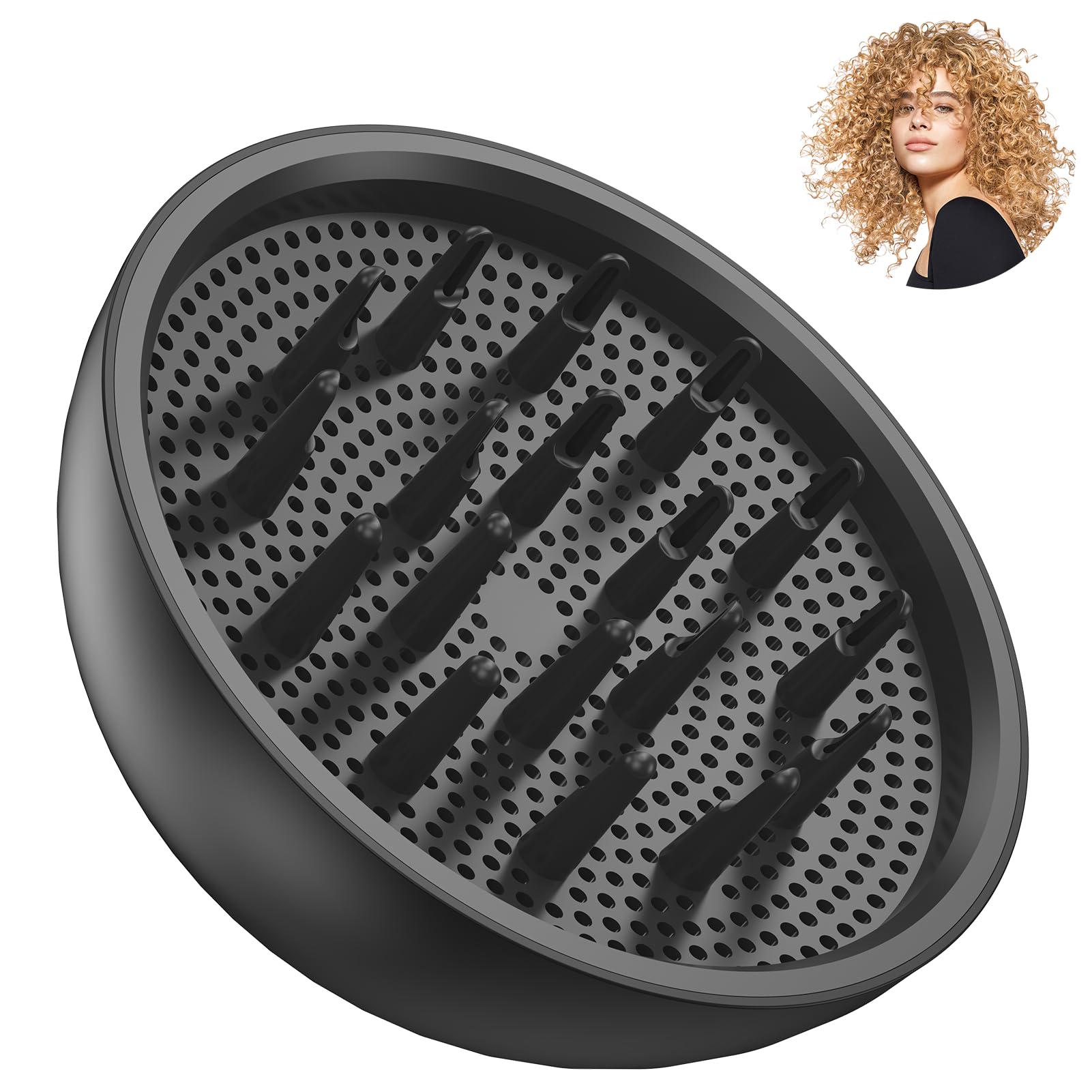 Hair Diffuser, LAMPICK Diffuser Attachment for Hair Dryer, Hair Diffuser for Curly Hair and Natural Wavy Hair(Black)
