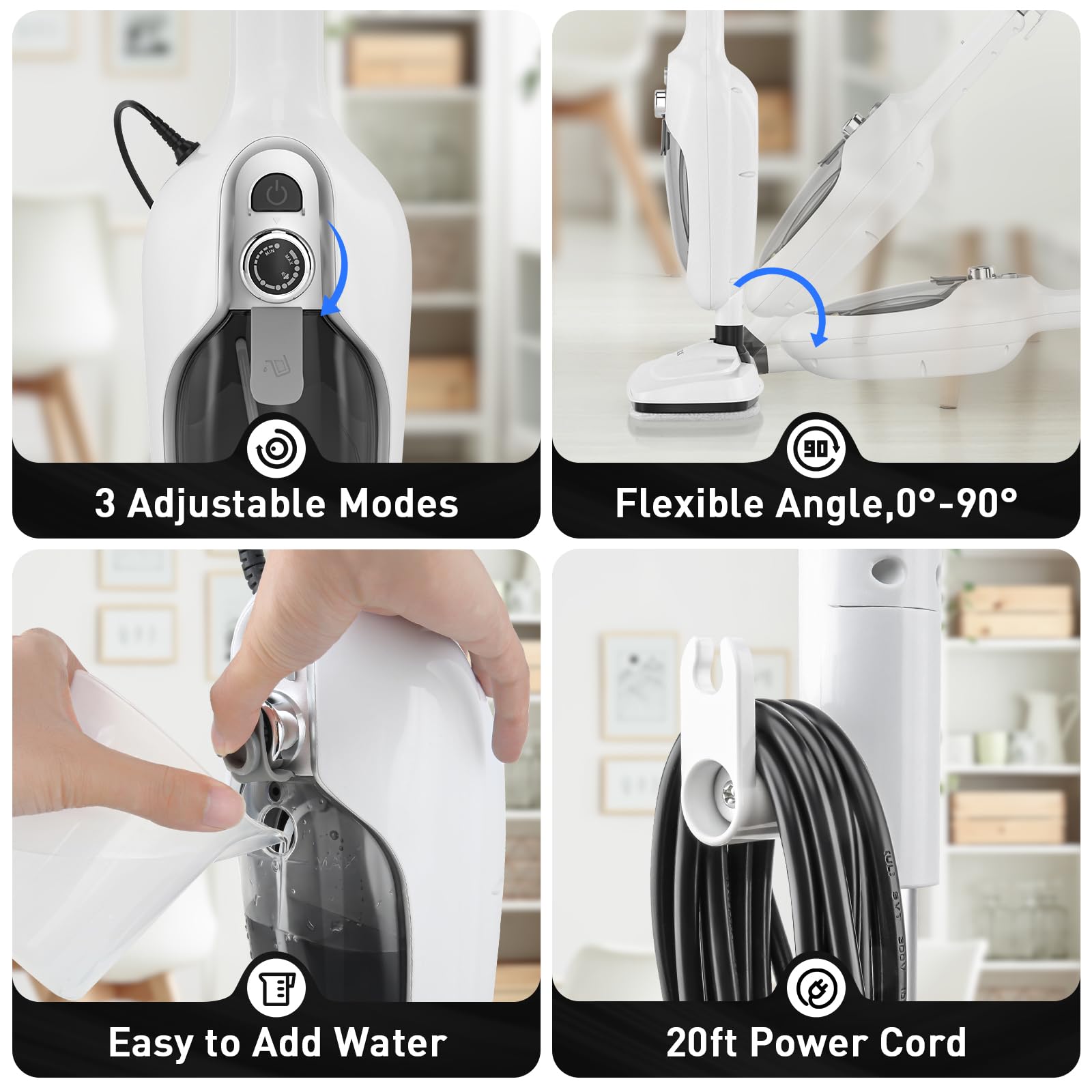 Secura Steam Mop 10-in-1 Convenient Detachable Steam Cleaner, White Multifunctional Cleaning Machine Floor Steamer with 3 Microfiber Mop Pads