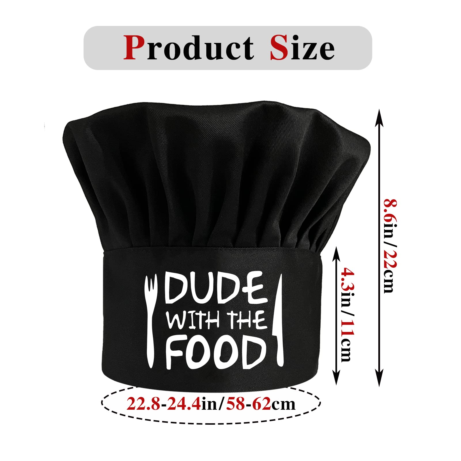 Dude with The Food,Funny Chef Hat，Adjustable Kitchen Cooking Hat for Men & Women,Chef Gift,BBQ Lover Gift,Perfect for BBQ Grilling Barbecue Cooking Baking Black