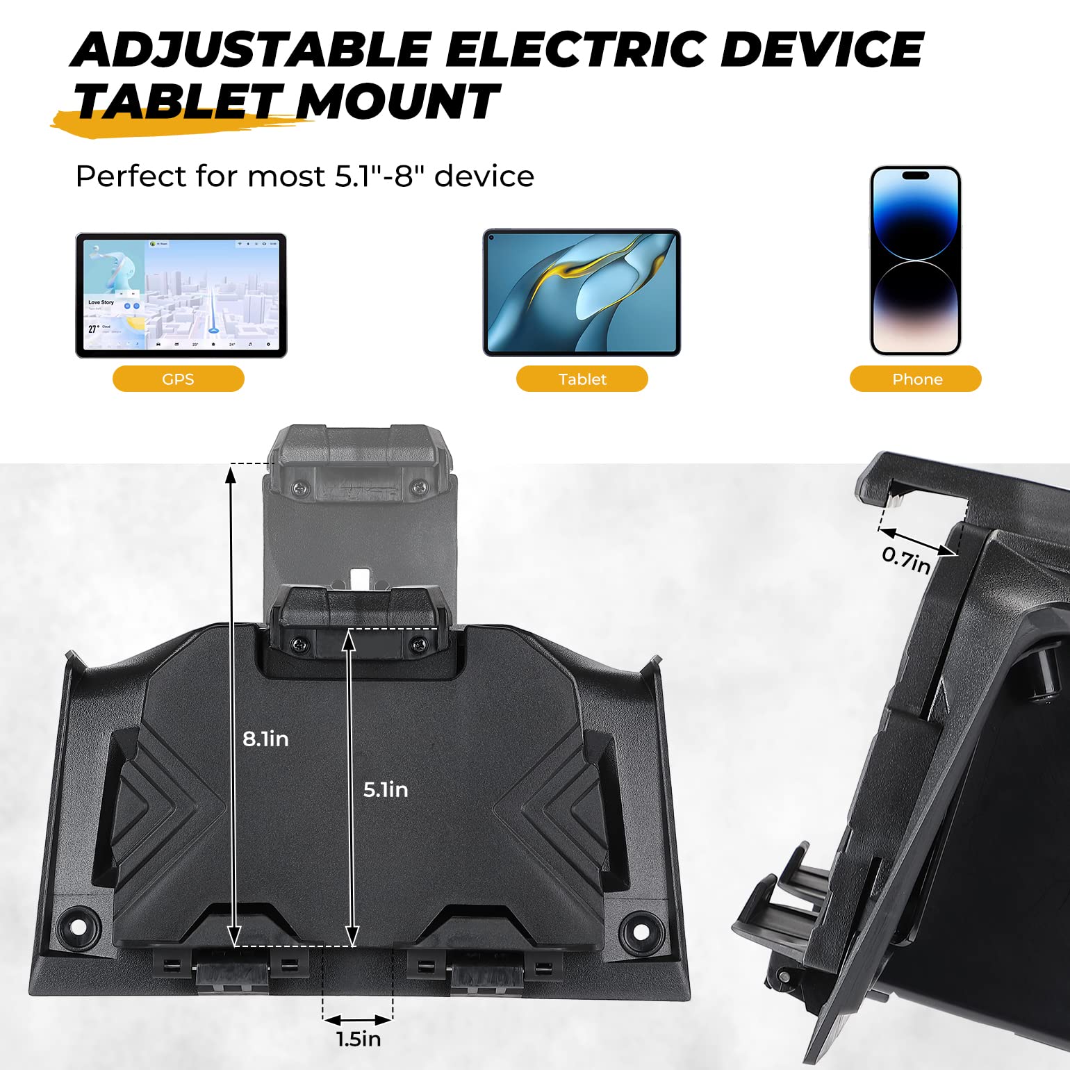 KEMIMOTO Electric Device GPS Mount Storage Box Compatible with 2019-2023 Polaris RZR XP Turbo RZR XP 1000 Accessories RZR Tablet Mount RZR Phone Mount Extra Space Adjustable Navigation Tablet Holder