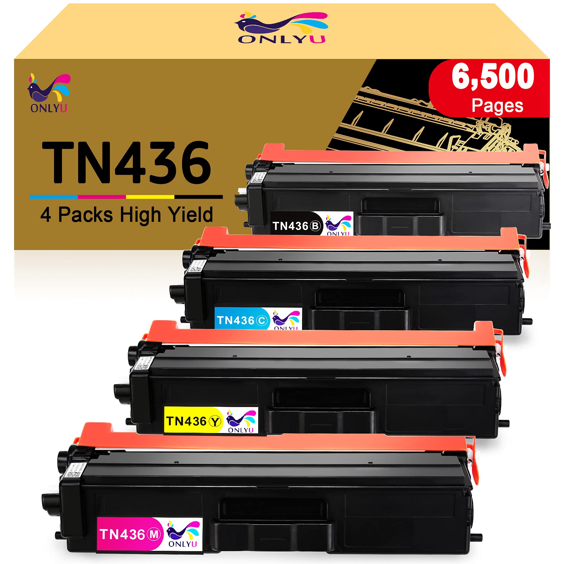 ONLYU Compatible Toner Cartridge Replacement for Brother TN436 TN436BK TN433 TN436BK TN431 for HL-L8360CDW MFC-L8900CDW MFC-L8905CDW HL-L8360CDWT HL-L8260CDW HL-L9310CDW MFCL8610CDW Printer (4-Pack)