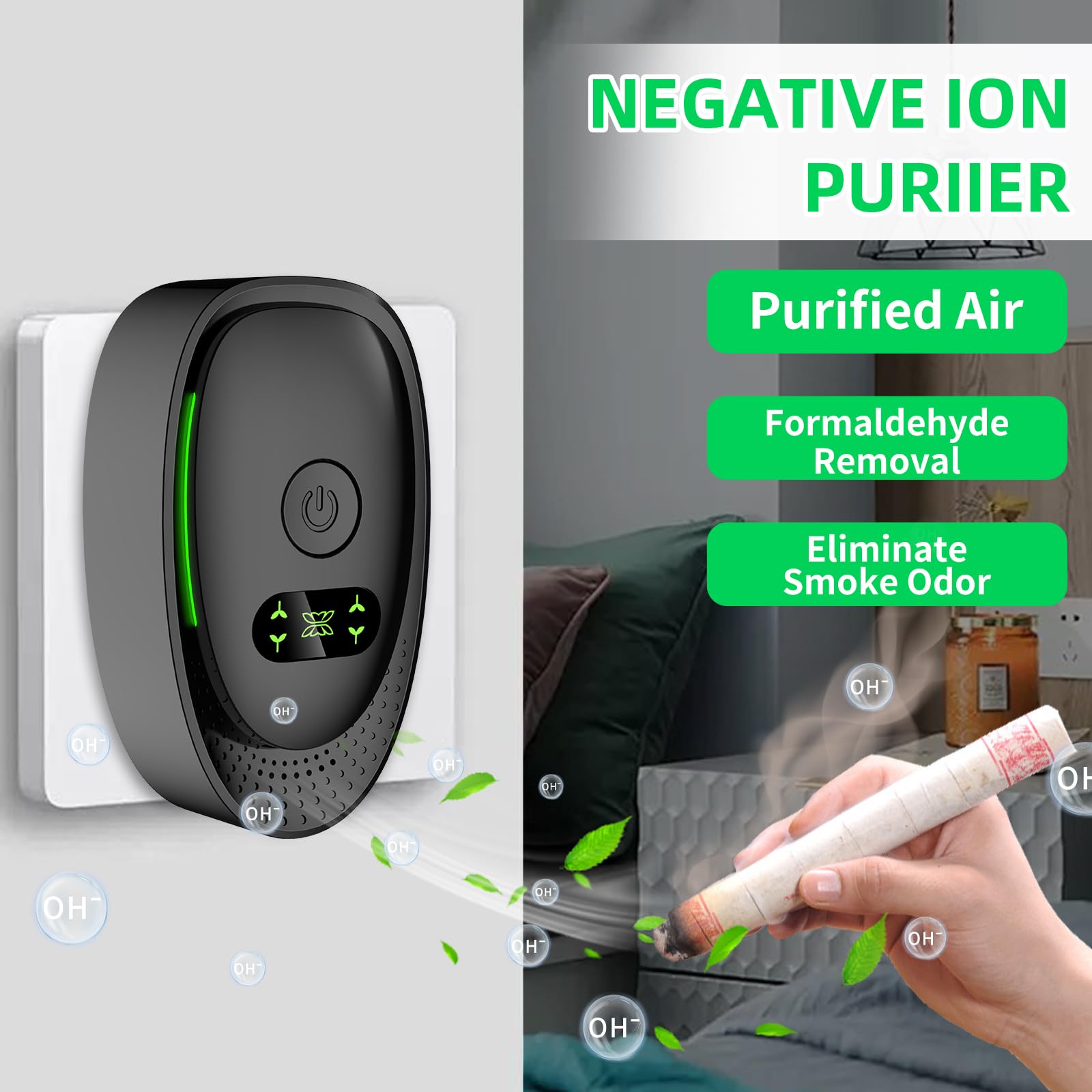 Upgraded Plug in Air Purifiers Odor Eliminator for Home with Negative Ion Generator,Air Ionizers for Dust Mites,Quiet Portable Air Freshener Plug In for Bedroom,Office,Kitchen,Smoke,Dust (6Pack)