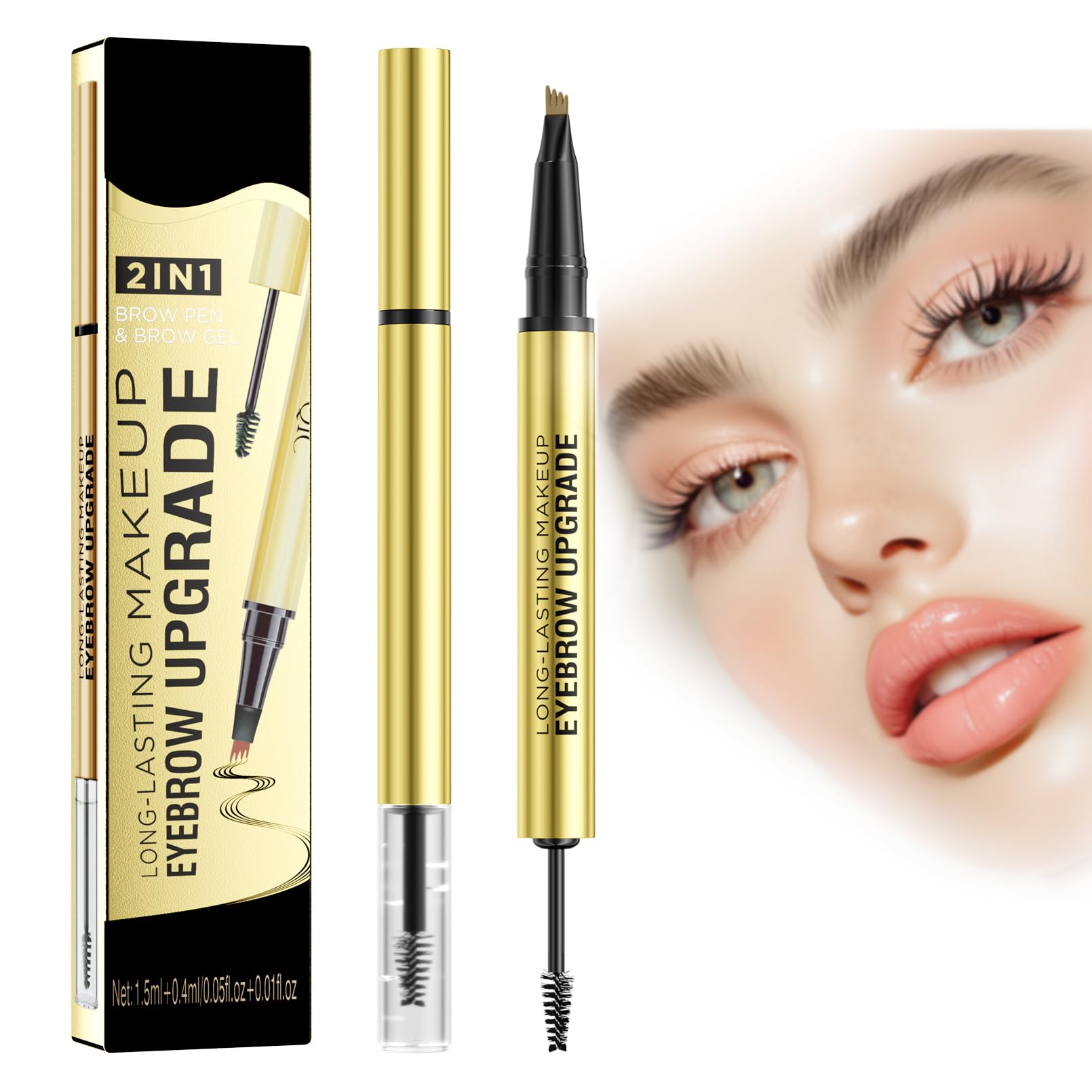 Microblading Eyebrow Pen, 2025 New Brow Pencil 2-in-1 Dual-Ended Microblading Eyebrow Pen with Micro-Fork-Tip and Precise Brush-Tip Create Natural Hair-Like Brows. (Light Brown)