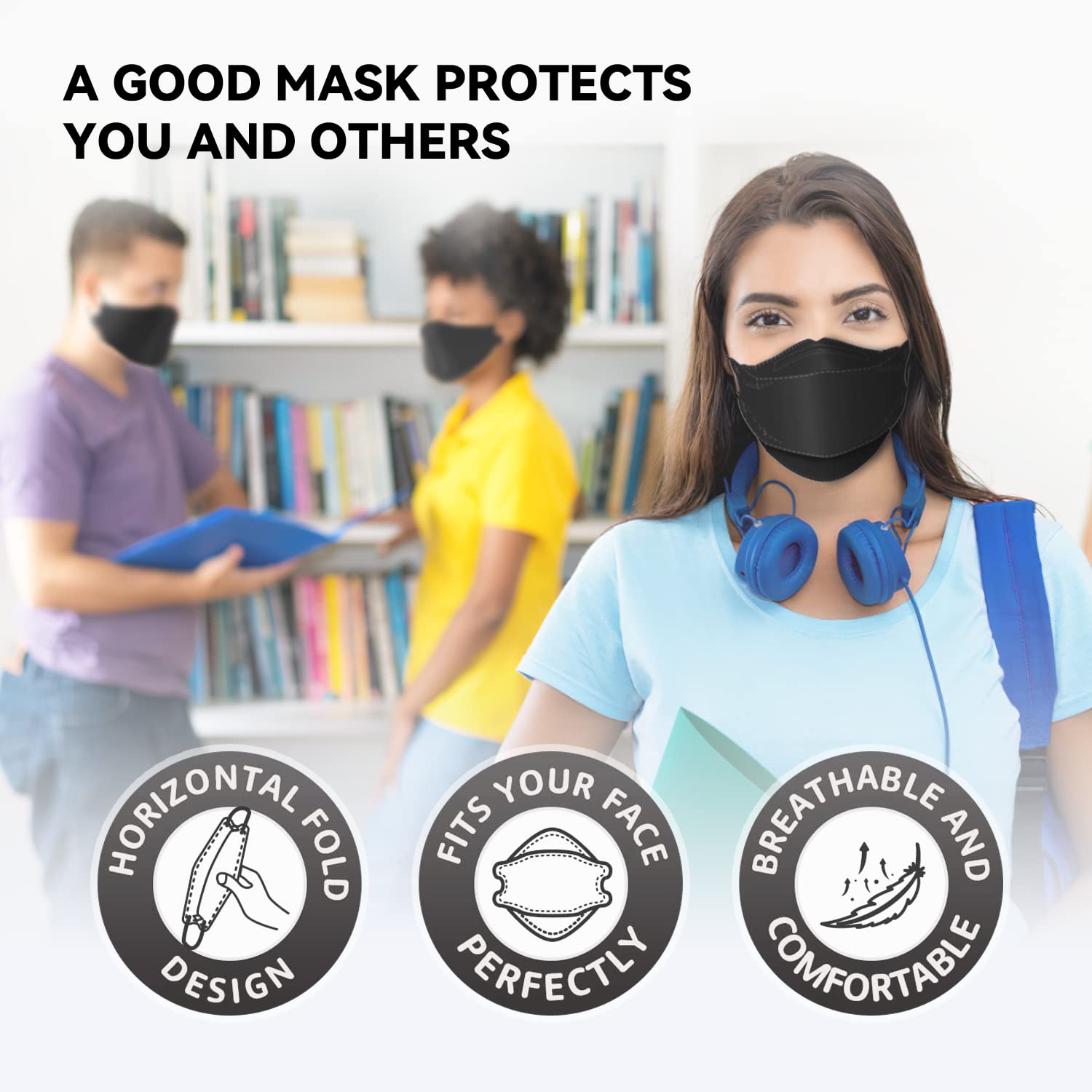 Keangs Face Masks 50 Pack, Soft and Comfortable Disposable Face Masks for Adults And Teens, Black