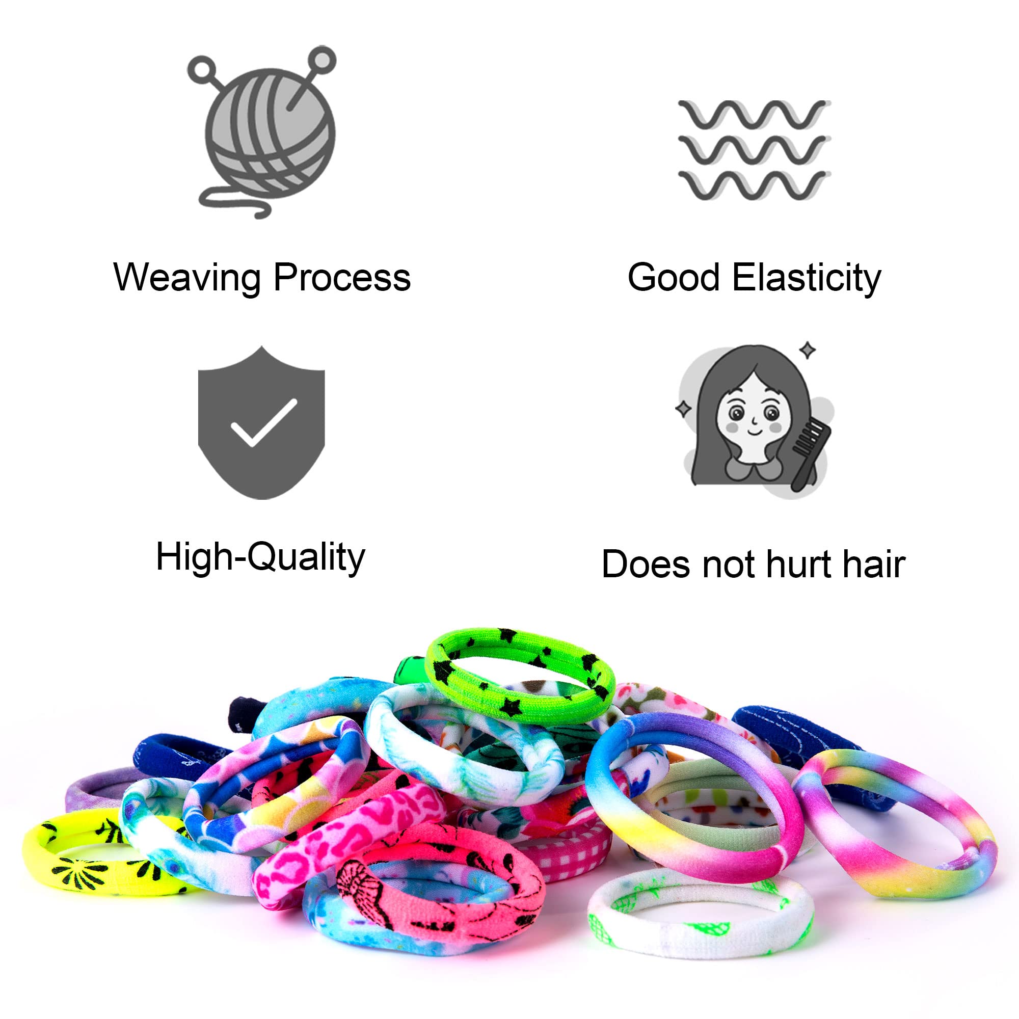 48Pcs No-Slip Seamless Ponytail Holders & Long Lasting Braids Accessories - Multi-Color for Girls with Thick, Heavy or Curly Hair