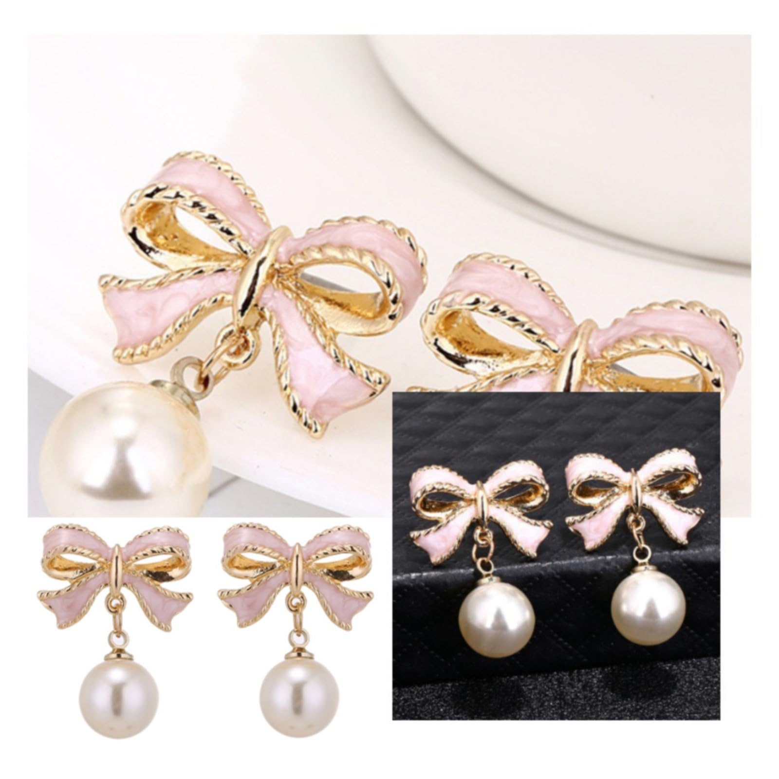 JZANHGAS today Bow Earrings for Women Trendy Stuff Cute Bow Pearl Drop Dangle Earrings Bowknot Stud Wedding Party Daily Jewelry Accessory Gifts Lightning off Deals off Today Prime