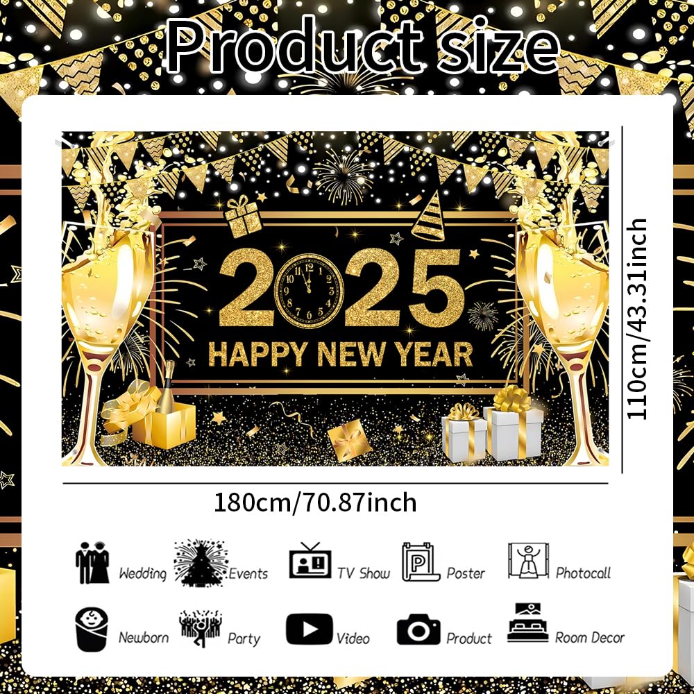 IMISHM Happy New Year Decorations New Year Banner 2025 New Year Party Decorations New Year Backdrop 2025 New Year Eve Party Decorations