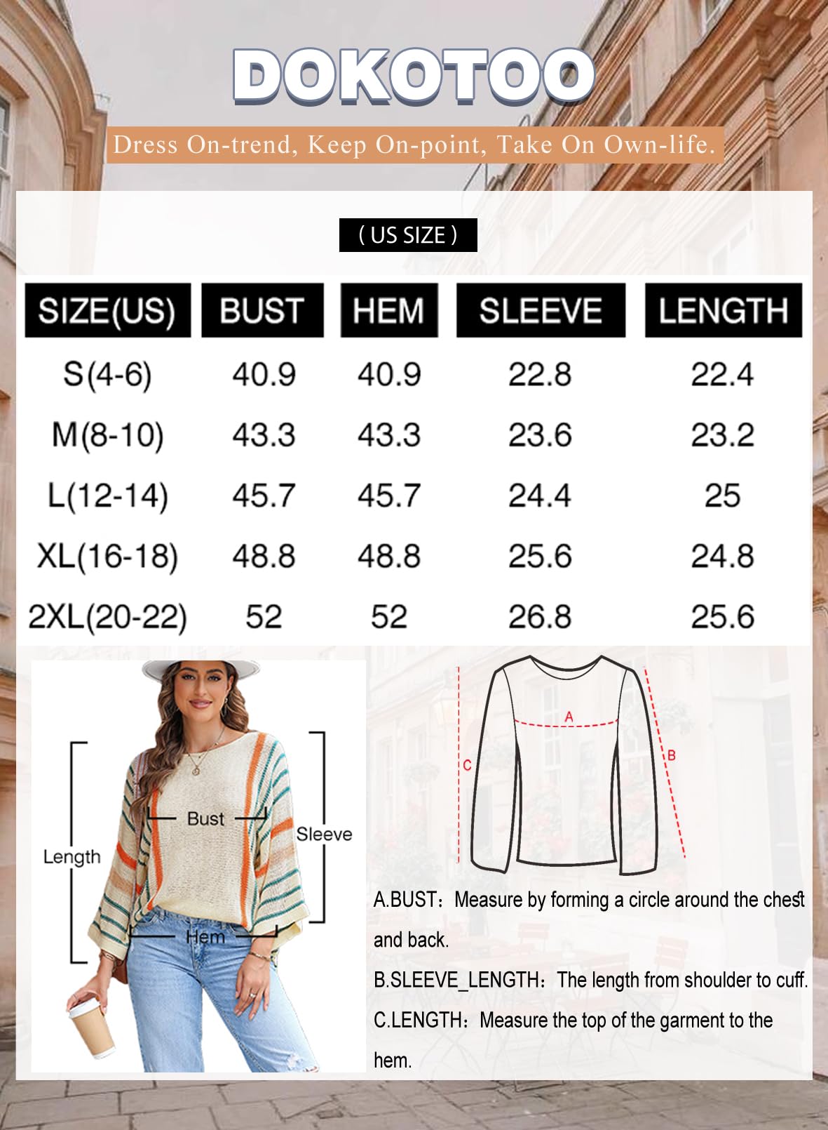 Dokotoo Womens Sweaters Casual Fall Winter 2024 Crewneck Color Block Striped 3/4 Sleeve Loose Lightweight Crochet Knit Trendy Pullover Sweaters for Women Tops Shirts White Medium