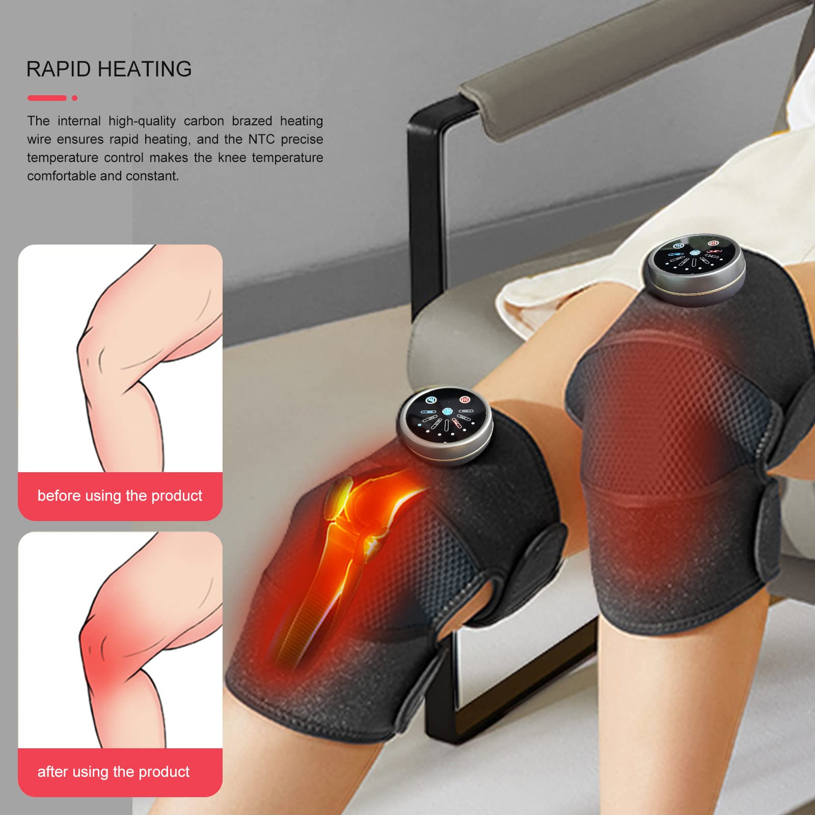 Xllent Heating Knee Massager - Knee Shoulder Elbow Massager with Heating Pad for Pain Relief,Christmas Gifts for Men Women Elders(Black