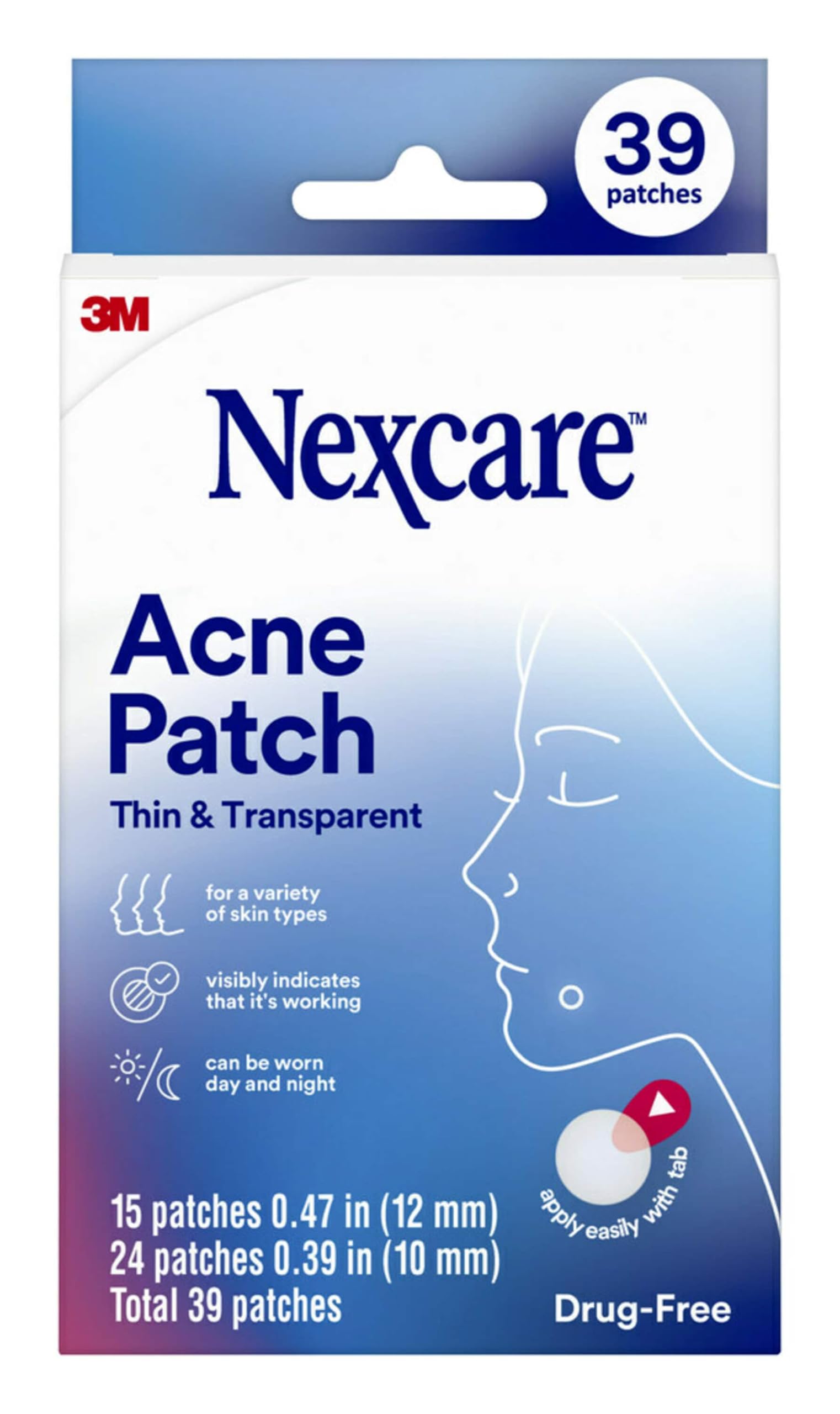 Nexcare Thin and Transparent Acne Patch, Skin Cover Absorbs Pus and Oil from Clogged Pores, made with hydrocolloid, tab allows for easy removal from liner - 39 Pimple Patches