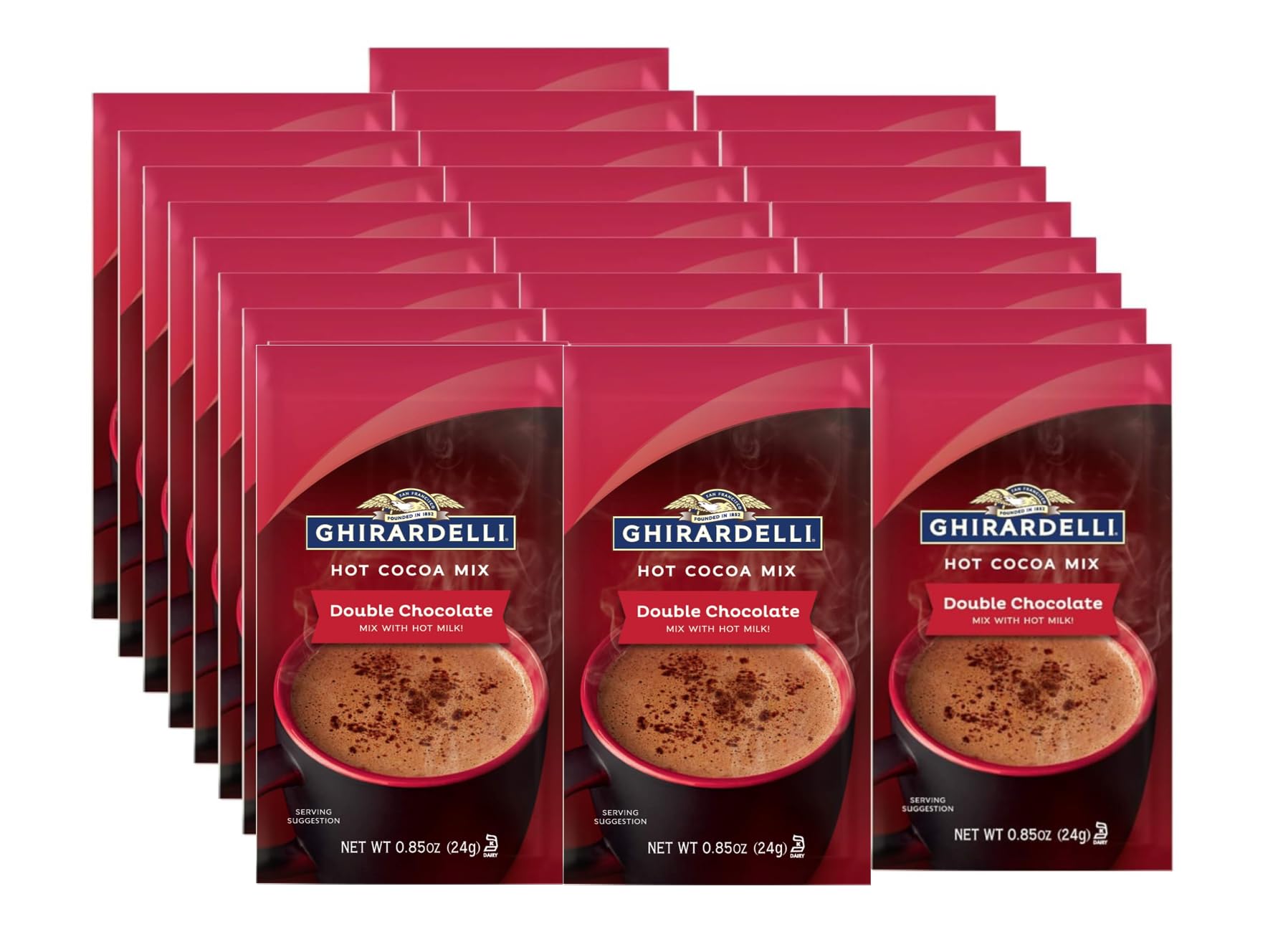 Ghirardelli Double Chocolate Hot Cocoa Mix, 0.85 oz Packets (Pack of 25)