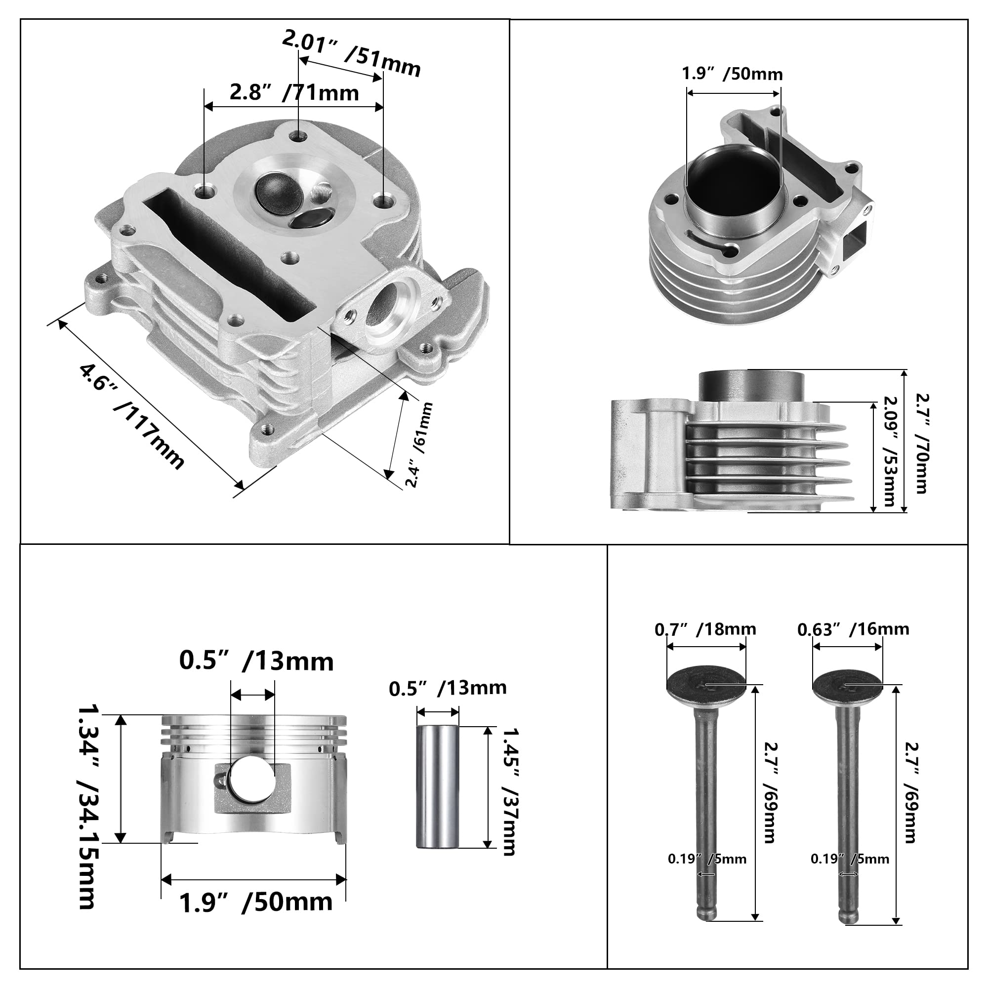 RUTU 69mm Valve GY6 Big Bore Kit 100cc,with 6pin Racing CDI Ignition Coil,Compatible with Big Bore Kit for 49cc, 50cc & 139QMB Scooter Engines - 50mm Cylinder Block, 90cc, Boosts HP & Speed 5-10mph