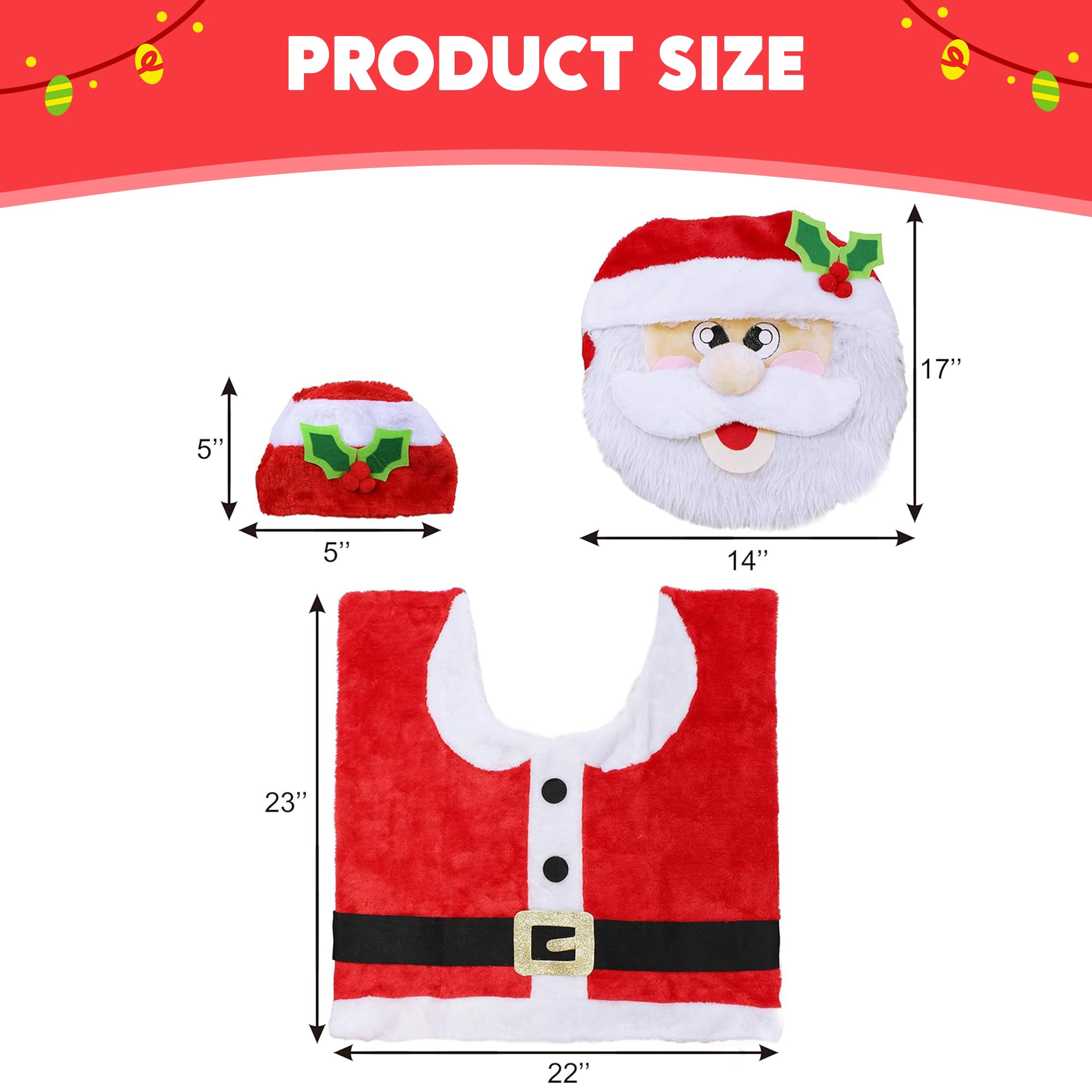 JOYIN 5 Pieces Christmas Theme Bathroom Decoration Set w/Toilet Seat Cover, Rugs, Tank Cover, Toilet Paper Box Cover and Santa Towel for Xmas Indoor Décor, Party Favors (Santa)